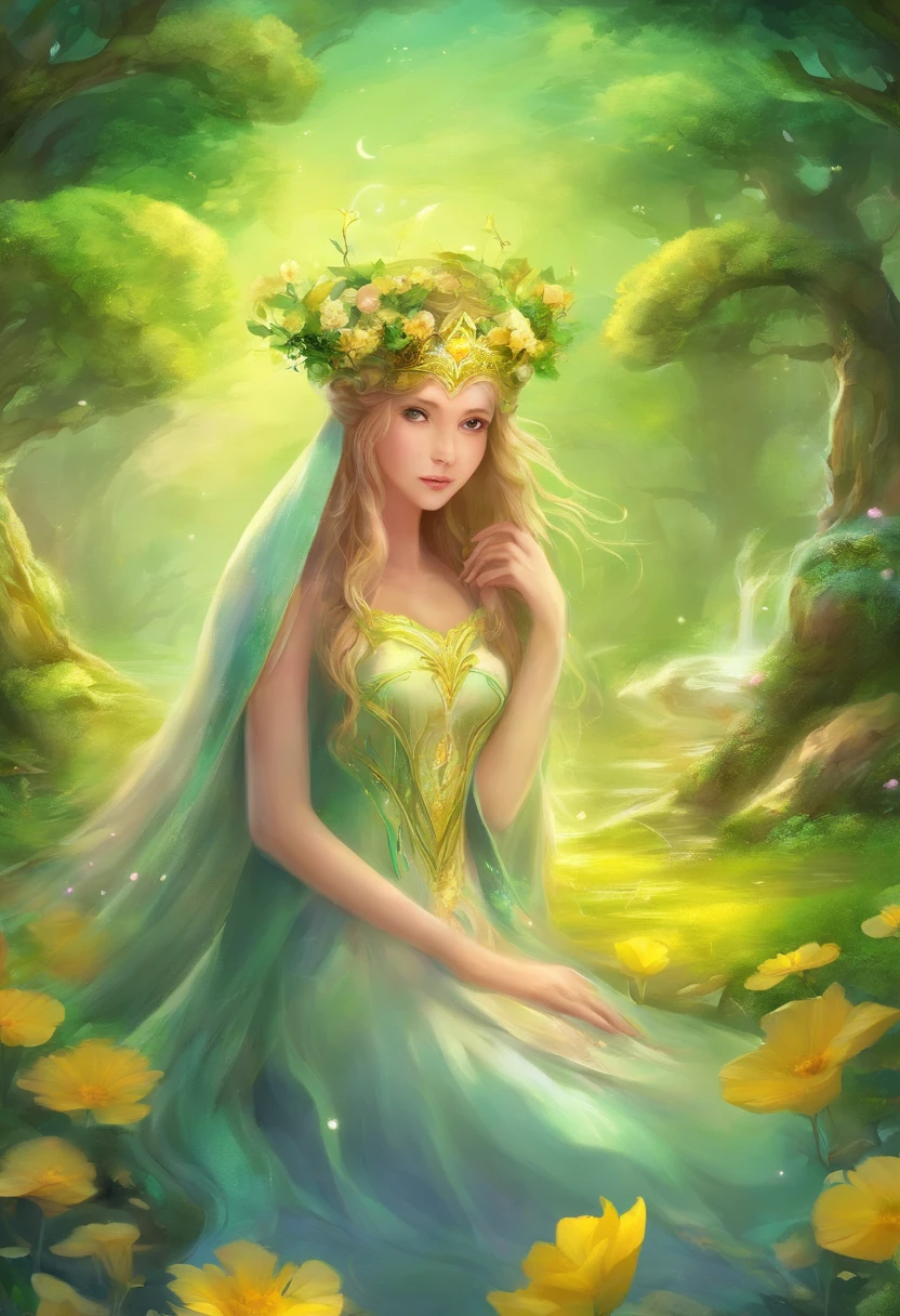 Spring has just begun，The background is a flower that has not bloomed，Yellow-green predominantly，golondrinas，The middle shoots are the main body，Green meadow，Playing children