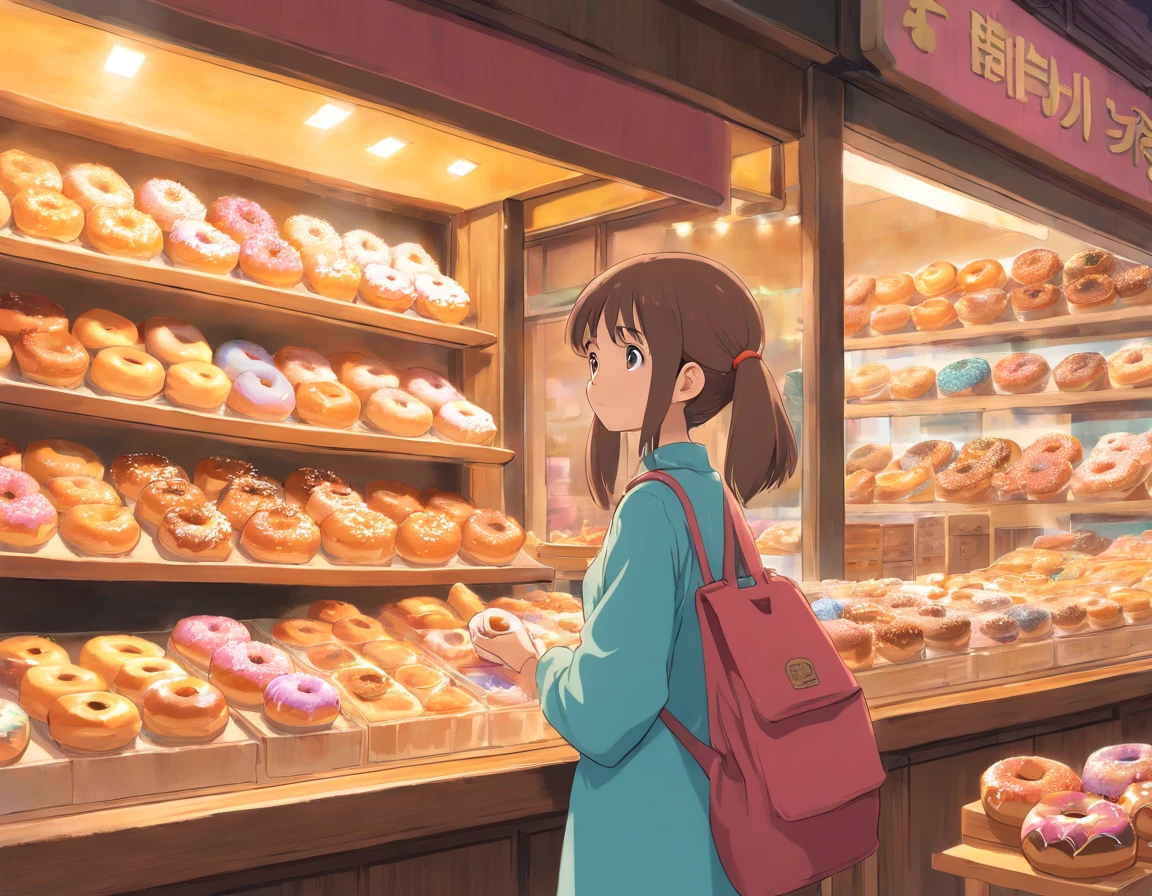 a girl selling donuts in the store
