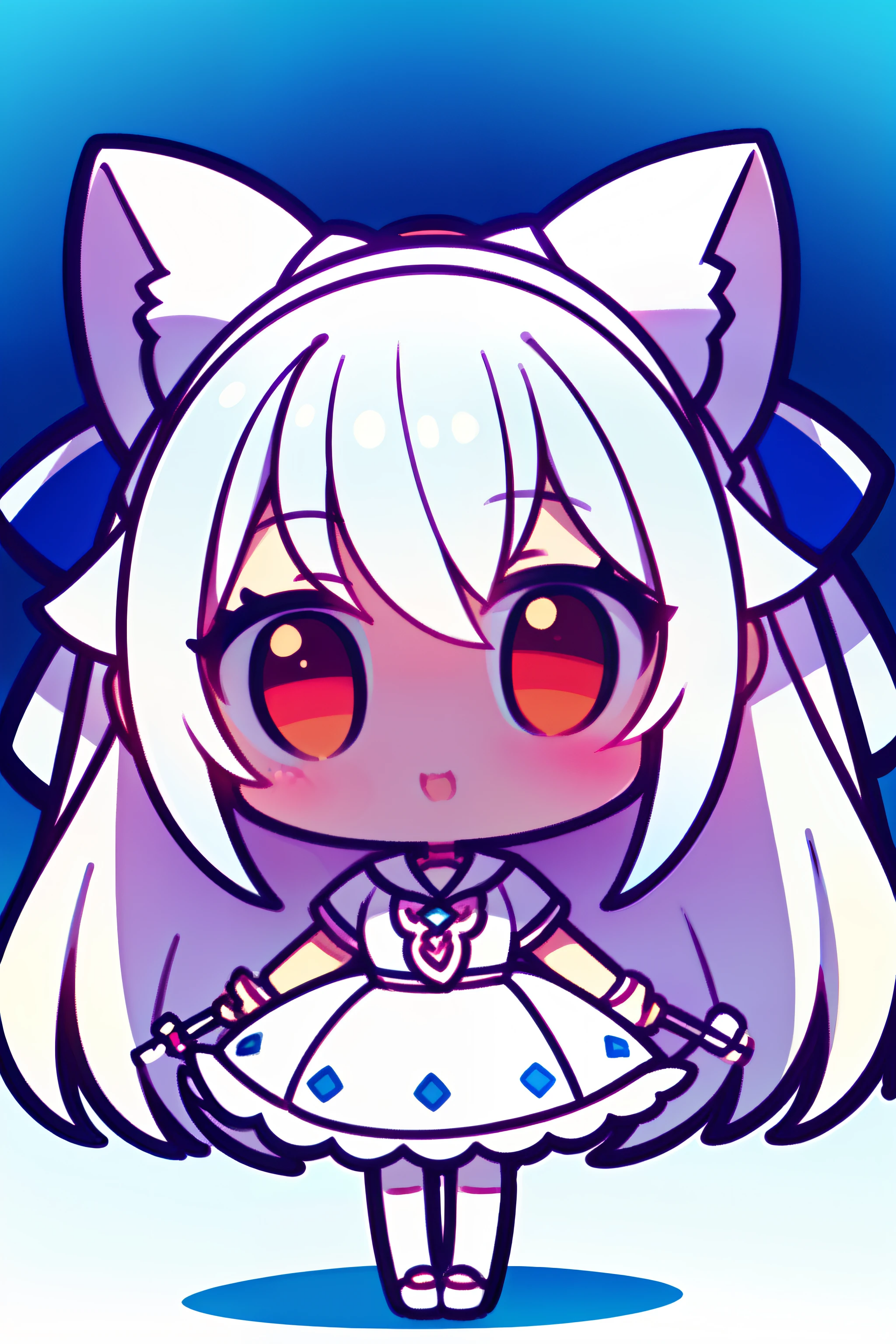 ((Best quality)), ((Masterpiece)),1 girl, animemanga girl,Holding a sword in hand,White color hair,white skirt,Cat ears