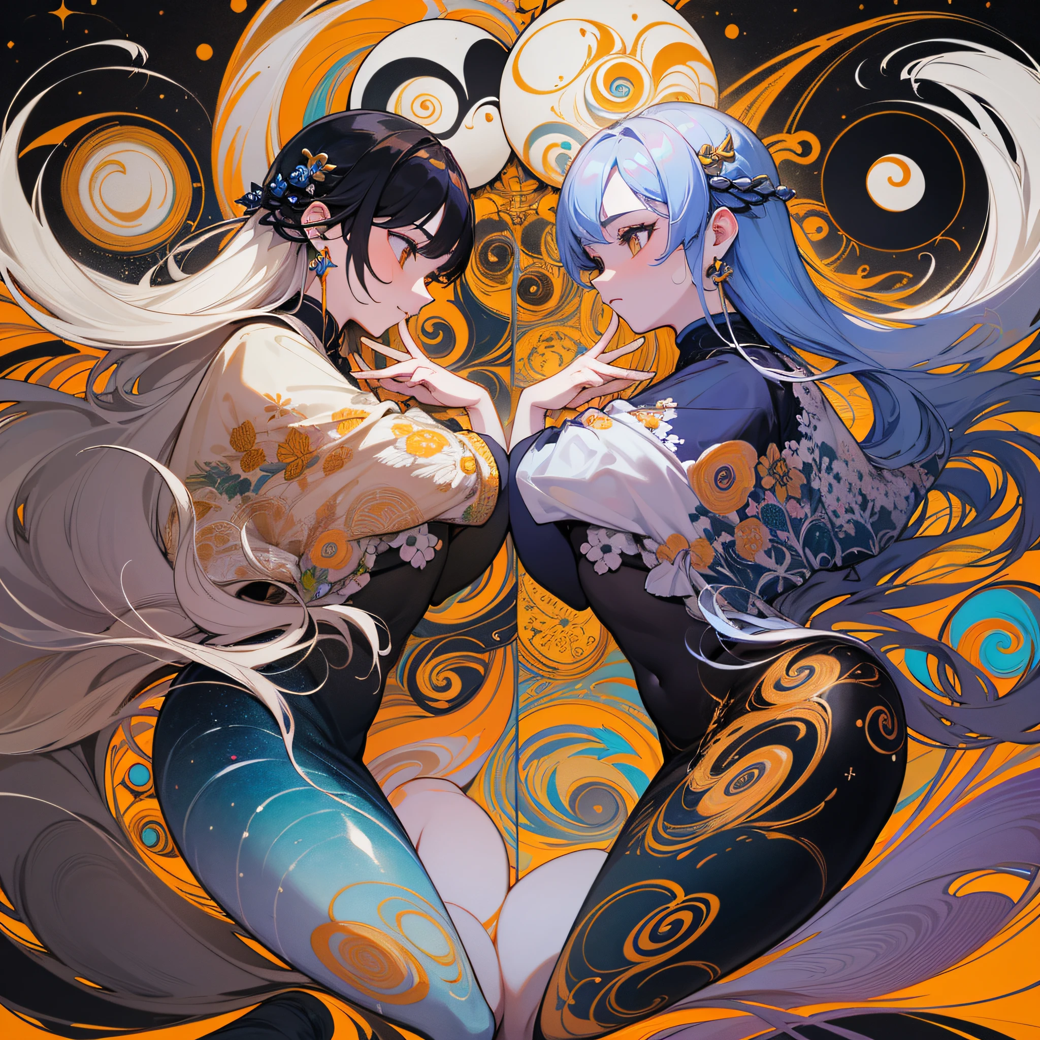 (maximum quality, exquisite drawing, best lighting, best shading), Yin Yang-shaped statue, under the moon and sun, detailed and realistic, intricate details, carved from black and white marble, glowing with moonlight and sunlight, a perfect balance of light and dark, mystical and serene.