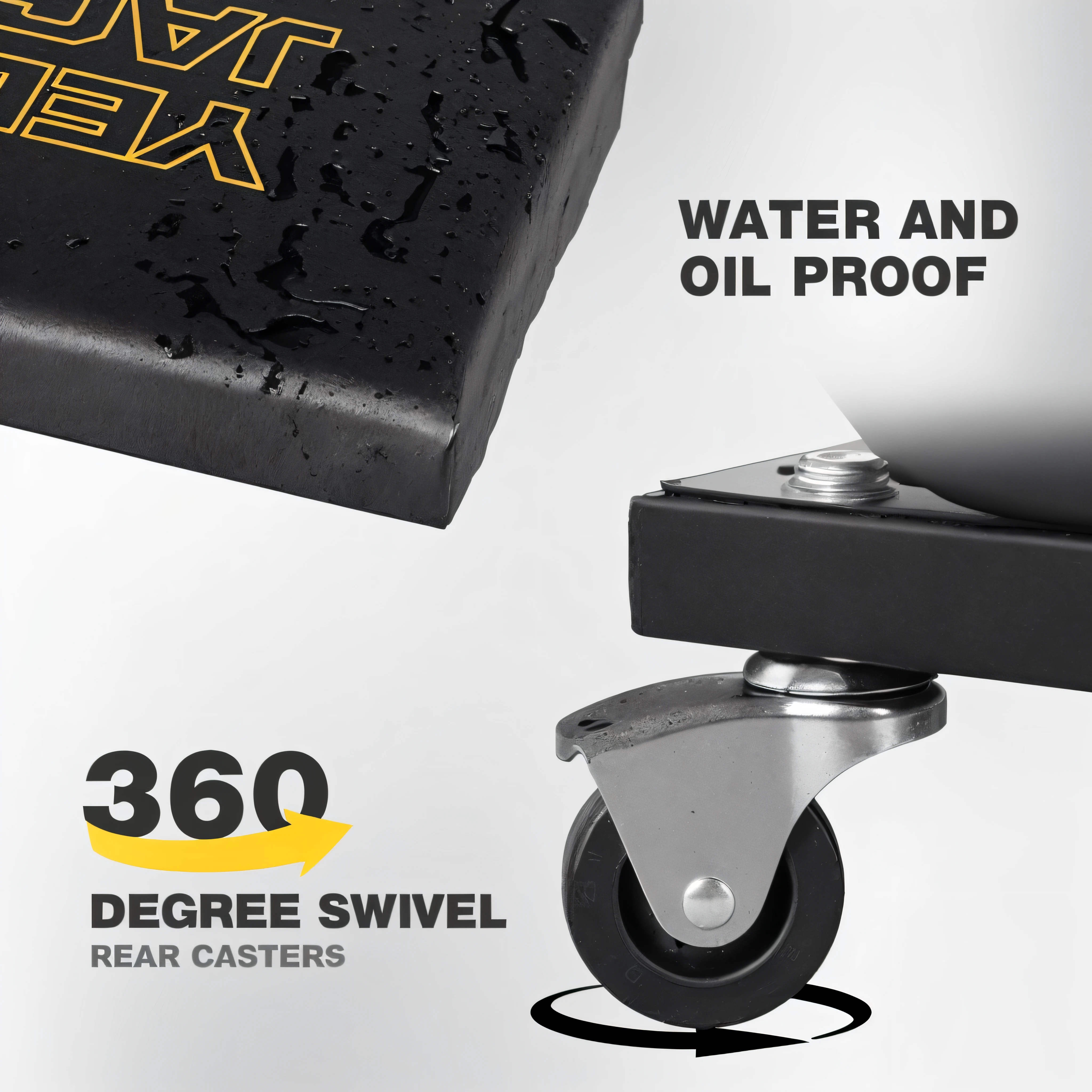 There is a black box,There is a yellow logo on it, textured base ; product image, smooth surfaces, product - view, detailed product image, high detail product photo, Smooth surface, technical detail, close-up product photo, smooth clean surfaces, 360-degree view, high resolution and detail, depth detail, Excellent detail, Details and care, very accurate and detailed