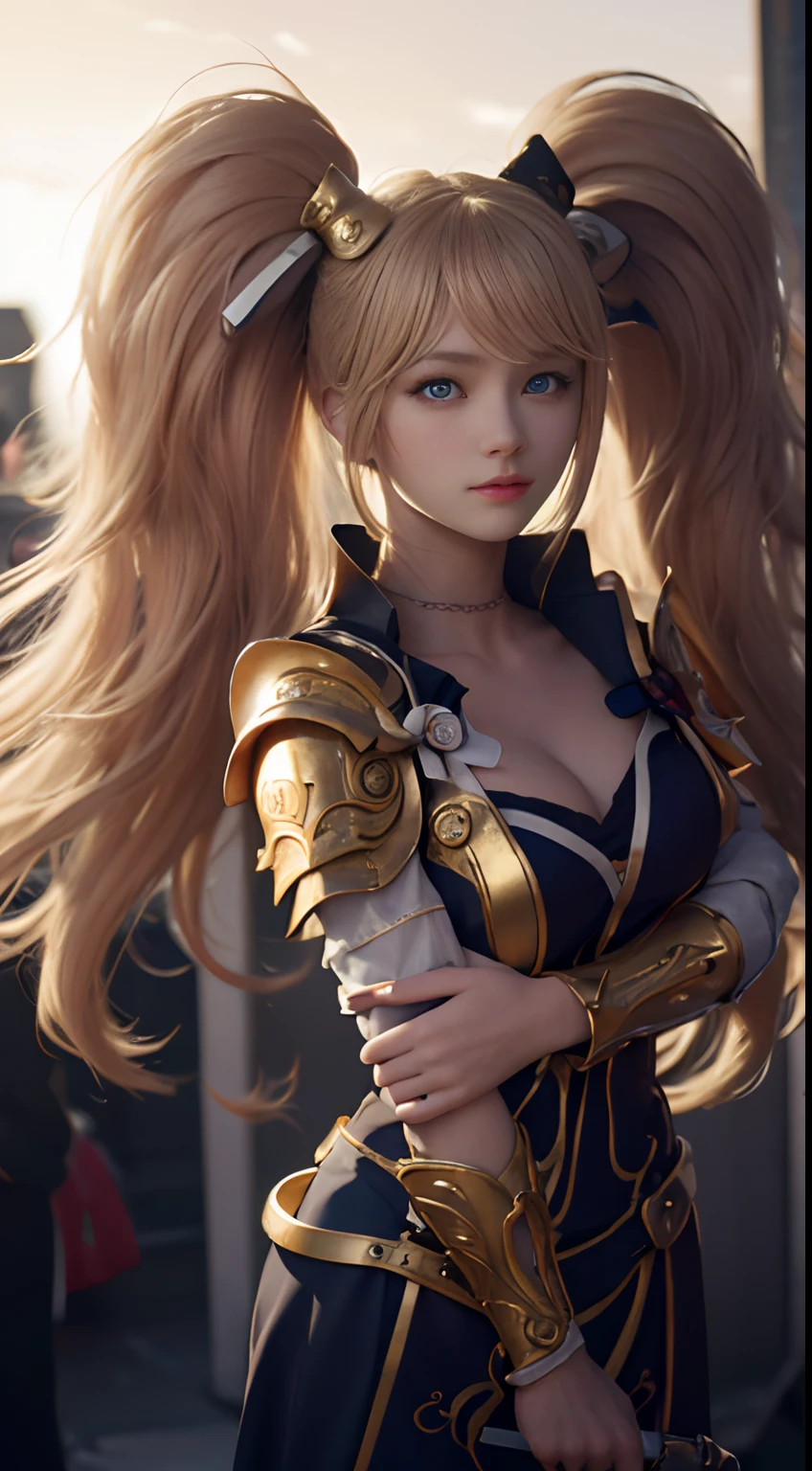 A majestic paladin in golden armor, Wielding a sword full of light, And holding a huge golden shield. The paladin's blue eyes shone with determination，Walk through dark and mysterious cityscapes. The glow of the Paladin's sword illuminated the surroundings, Discover intricate details，Add a cinematic touch to the composition. The overall aesthetic captures the beauty and depth of the scene, Reminiscent of Fujifilm photography.
