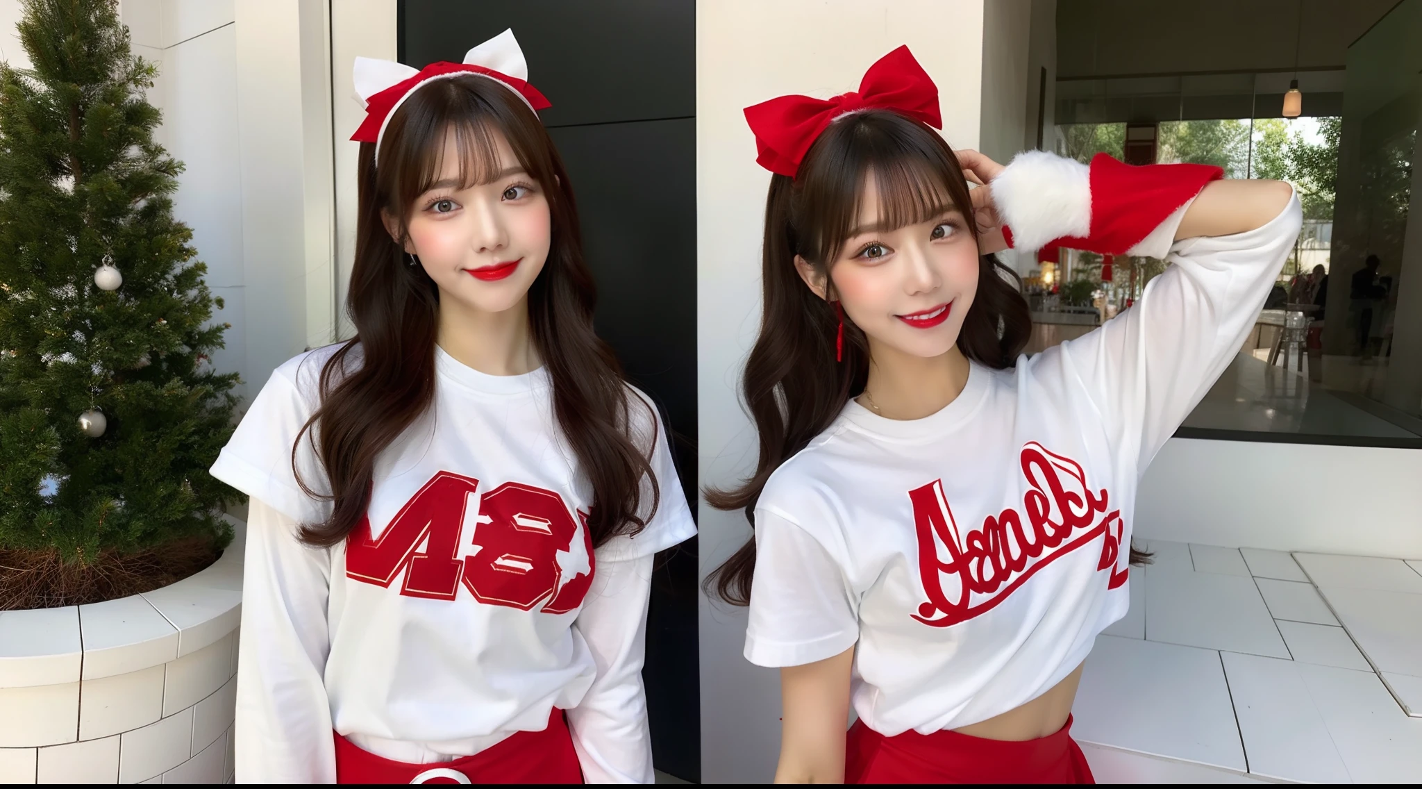 Cheergirl in white t-shirt and red miniskirt
