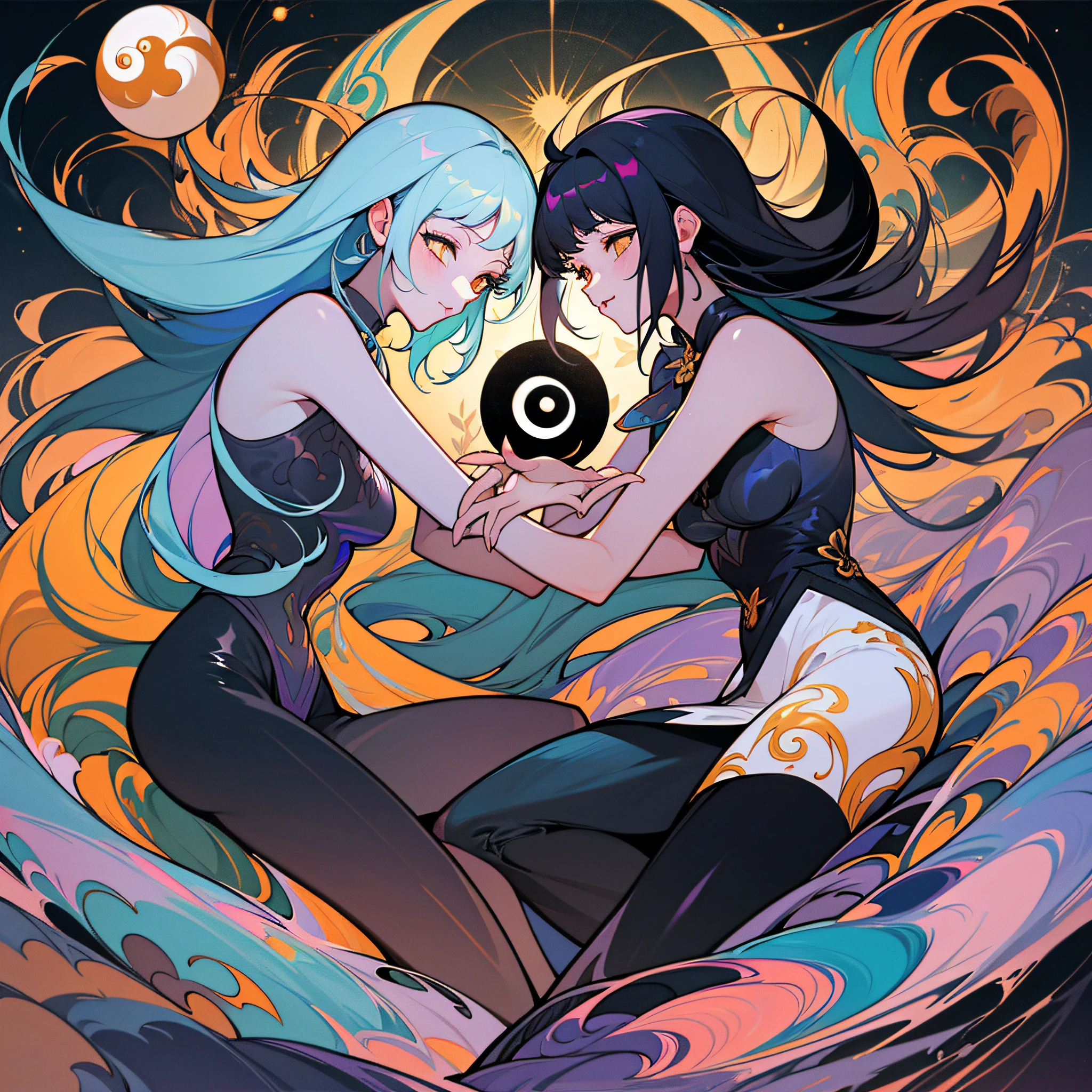 A pintura gerada pela IA do Sea Art retrata uma imagem fascinante de yin yang, (max quality, design requintado, best ilumination, melhor sombreamento), statue of 2 mermaids in the form of Yin Yang, dentro de uma bola de cristal, sob a lua e o sol, bringing to life the harmony and interconnectedness of opposing forces and duality; (Sol e a Lua), (Claro e escuro), (Positivo e negativo), (masculino e feminino). detalhes detalhados e realistas, intrincado, carved in purple and yellow marble, brilhando com luar e luz solar, A perfect balance between light and dark, mystical and serene. Dentro de uma bola de cristal, as duas metades: uma negra, representando o yin, e outra branca, simbolizando o yang. These details symbolize the mutual presence of opposing elements in each aspect. While yin contains a small point of yang, Yang also contains a small point of yin, creating a dynamic and harmonious balance. Essa pintura gerada pela IA do Sea Art transmite uma mensagem profunda sobre a dualidade do universo.