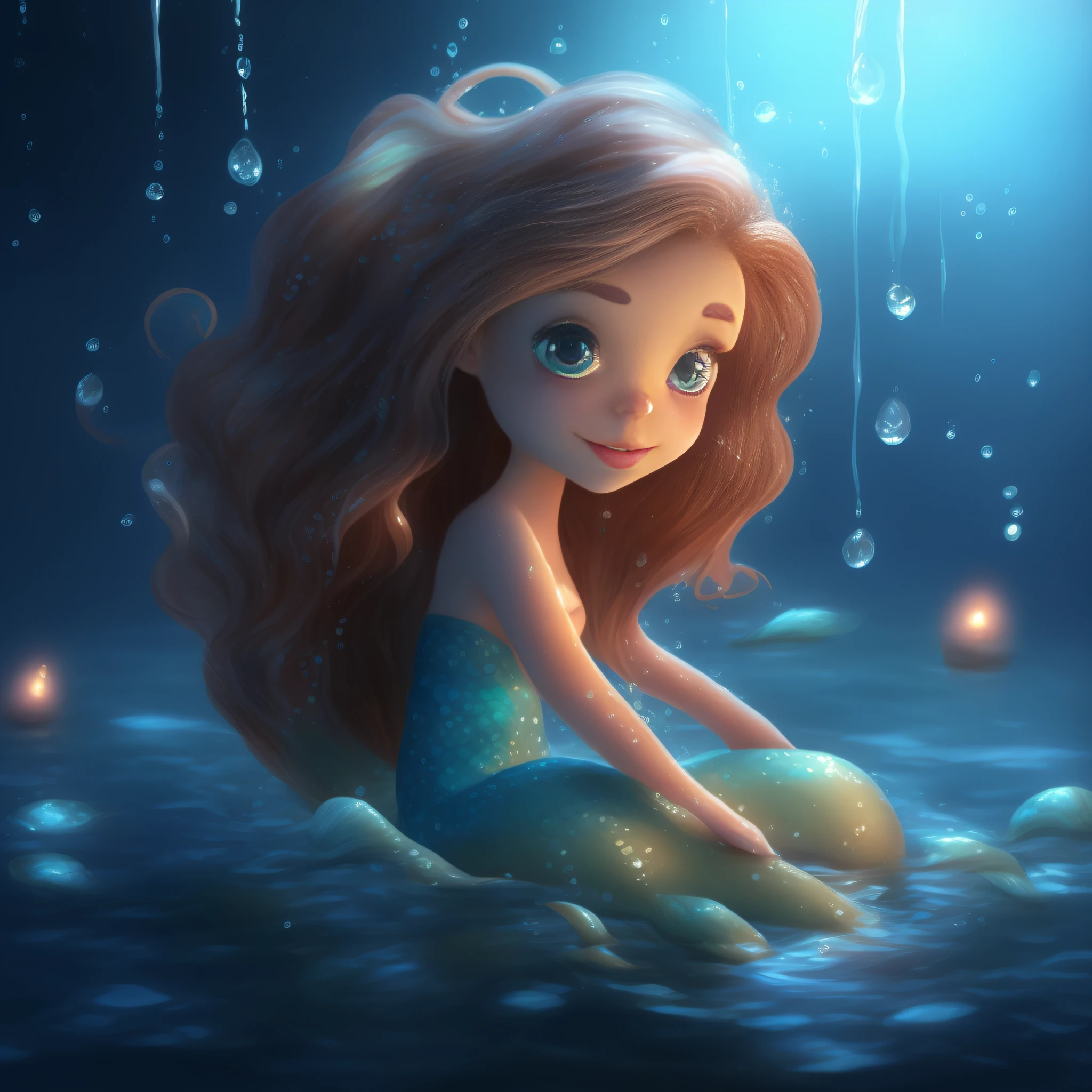 Cartoon mermaid sitting on the ground in water, cute detailed digital art, Adorable Digital Painting, beautiful digital works of art, Cute digital art, beautiful digital illustrations, 3d rendering stylized, Water Fairy, gorgeous digital art, Beautiful digital art, stunning digital illustration, Very beautiful digital art, stylized digital art, cute 3d render, beautiful render of a fairytale