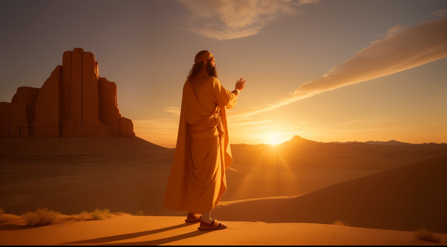introduction:
An image of Moses with a backdrop in the desert, highlighting its importance in biblical history.
Depiction of an artist of God speaking to Moses at the burning bush.