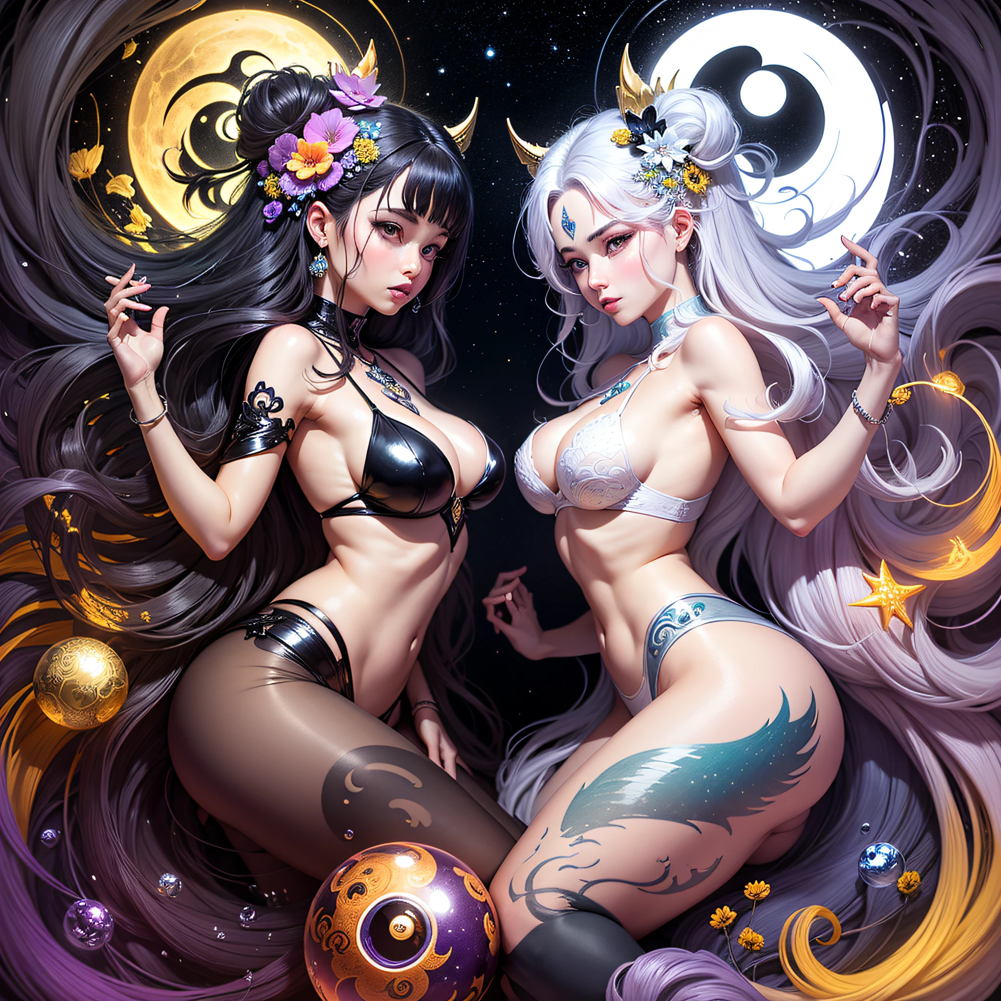 A pintura gerada pela IA do Sea Art retrata uma imagem fascinante de yin yang, (max quality, design requintado, best ilumination, melhor sombreamento), statue of 2 mermaids in the form of Yin Yang, dentro de uma bola de cristal, sob a lua e o sol, bringing to life the harmony and interconnectedness of opposing forces and duality. Detalhes detalhados e realistas, intrincado, carved in purple and yellow marble, brilhando com luar e luz solar, A perfect balance between light and dark, mystical and serene. dentro de uma bola de cristal, dividido em duas metades: uma negra, representando o yin, e outra branca, simbolizando o yang. A cor branca brilhante irradia luz e energia, expressing the masculine principle of action and extroversion. The interaction between the yin and yang halves is enhanced by subtle elements, como pequenas curvas e pontos estrategicamente colocados. While yin contains a small point of yang, Yang also contains a small point of yin, creating a dynamic and harmonious balance. Essa pintura gerada pela IA do Sea Art transmite uma mensagem profunda sobre a dualidade do universo.