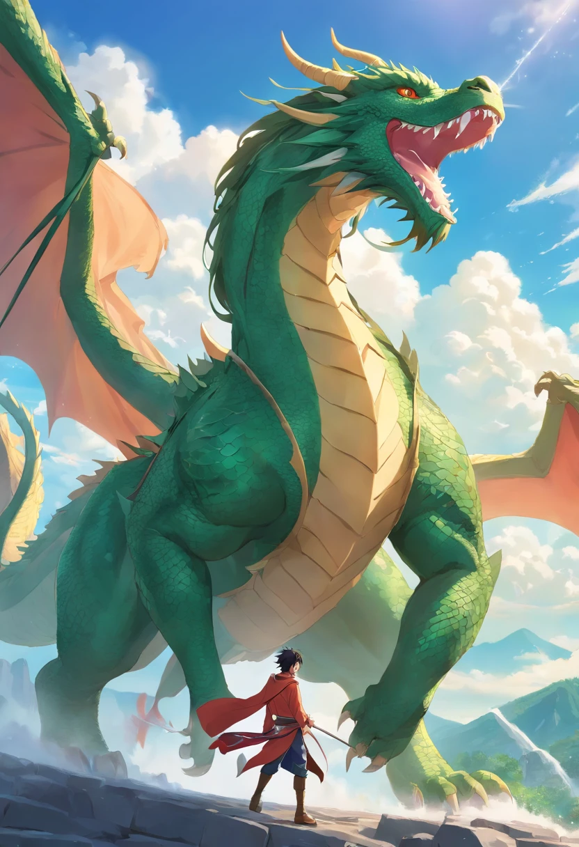 Dragon Man，The prototype is a Chinese dragon，Riding a horse，He has a long two-pronged beard，Tabby，Well-developed limbs，musculous，standing on your feet