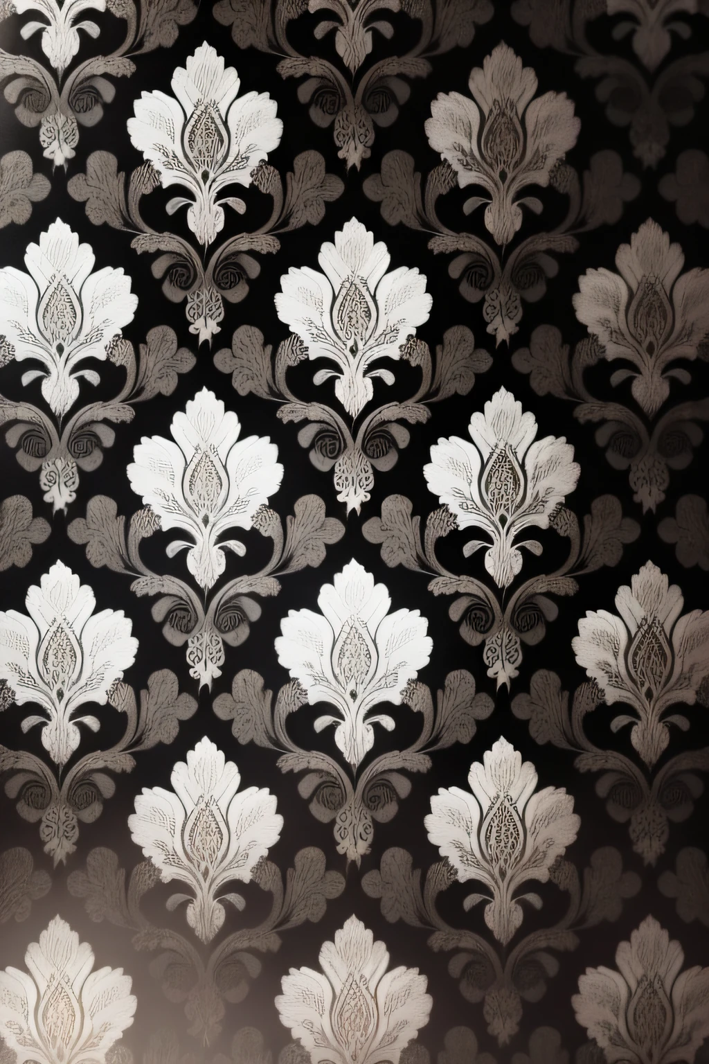 Black and white pattern，textured，Retro，Repeating pattern，Damask pattern, ornate motifs, ornate floral，Antique pattern