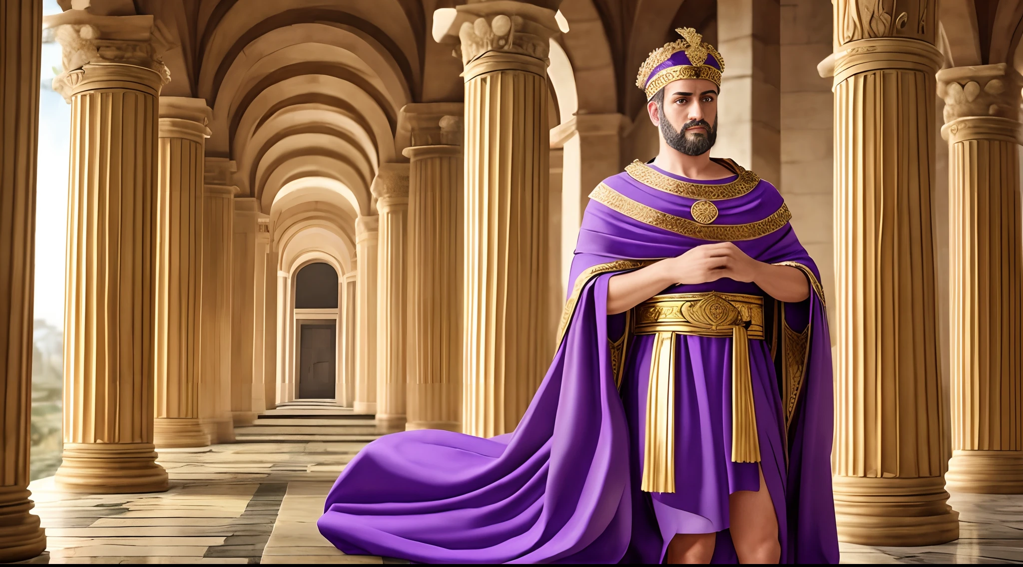 Emperor of Ancient Rome, purple toga, realistic, luxurious, gold, columns --auto