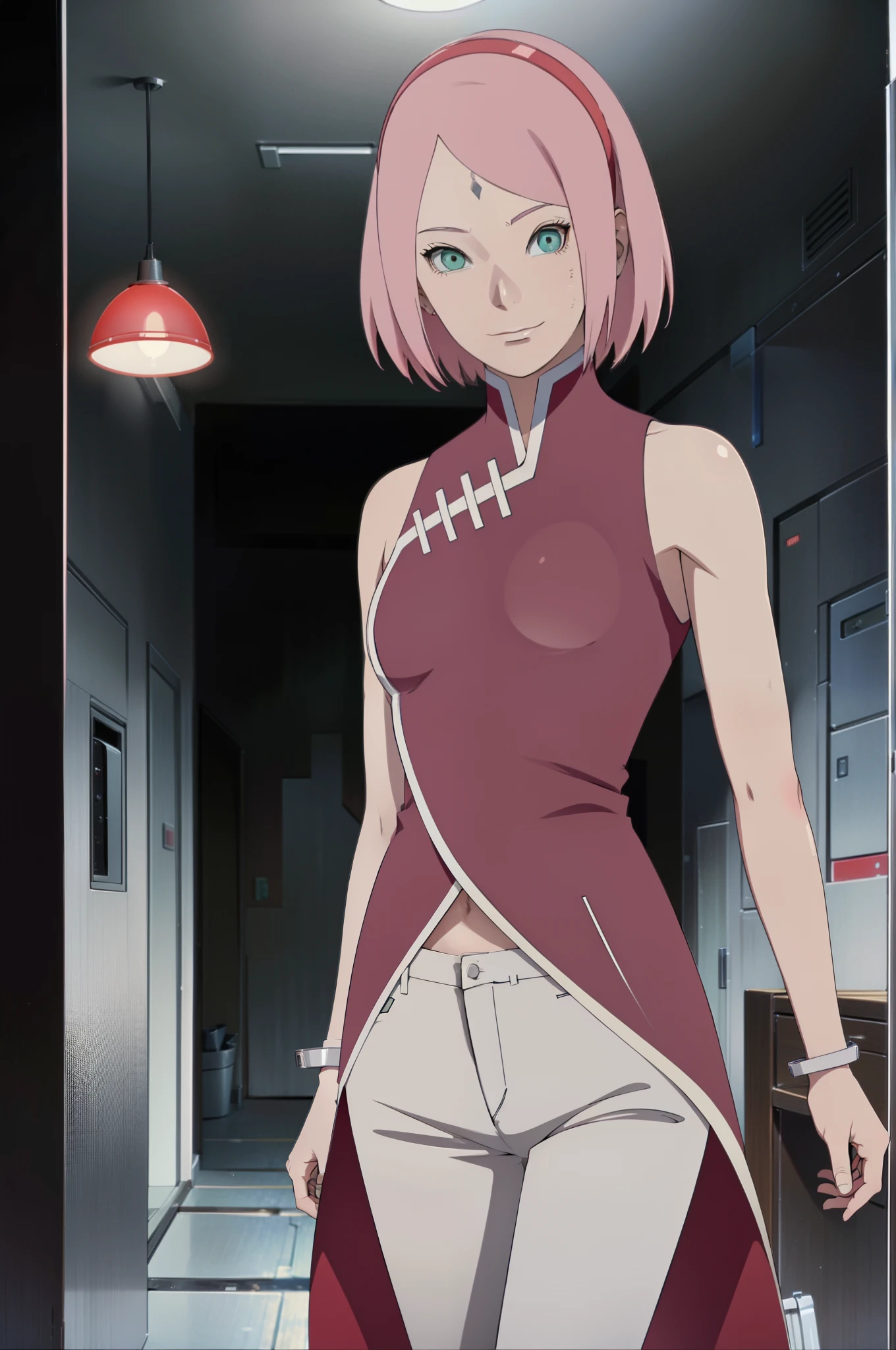 Sakura Haruno,女の子1人,Rosa Haare,dunkelblaue Raute auf der Stirn,green eyes,upper body close-up,mid large breasts,NSFW,nackt,nude,nudity,sex,nackt