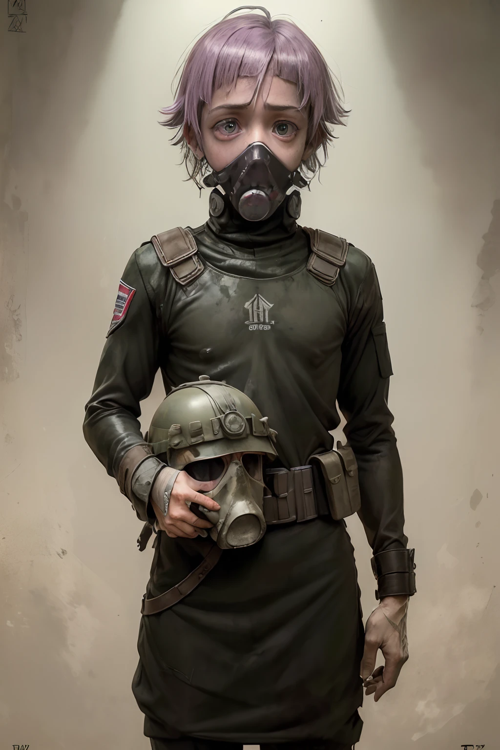 Que tengas ropas militar de soldado de combate y tengo una mascarilla de gas ( and his eyes come out well formed also his face and his hands ( que tenga ropa militar (soldado de combate) sus (por el Morado) Crona who is who wears a military combat soldier suit and has a gas mask that the eyes come out well formed that only appears Crona that the eyes and face look malformed the eyes look good