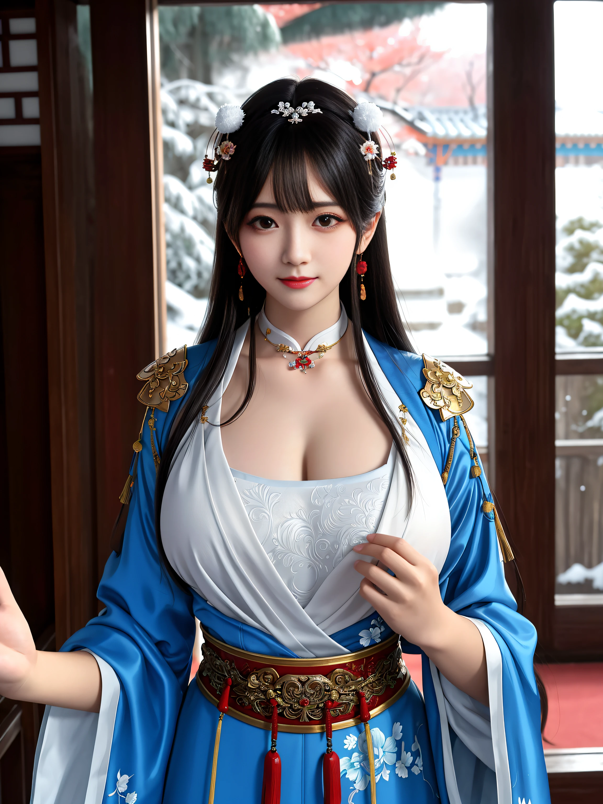 Beautiful Asian Women、MILF、beautiful feminine beauty、(Huge breasts:1.2)、wearing a gorgeous veil、(Wearing a skyblue micro-bikini:0.9)、She is wearing a luxurious tiara decorated with jewels、Blushing cheeks、With a bewitching smile、Open the crotch、Showing cleavage, Looking at Viewer, She is very sexy.