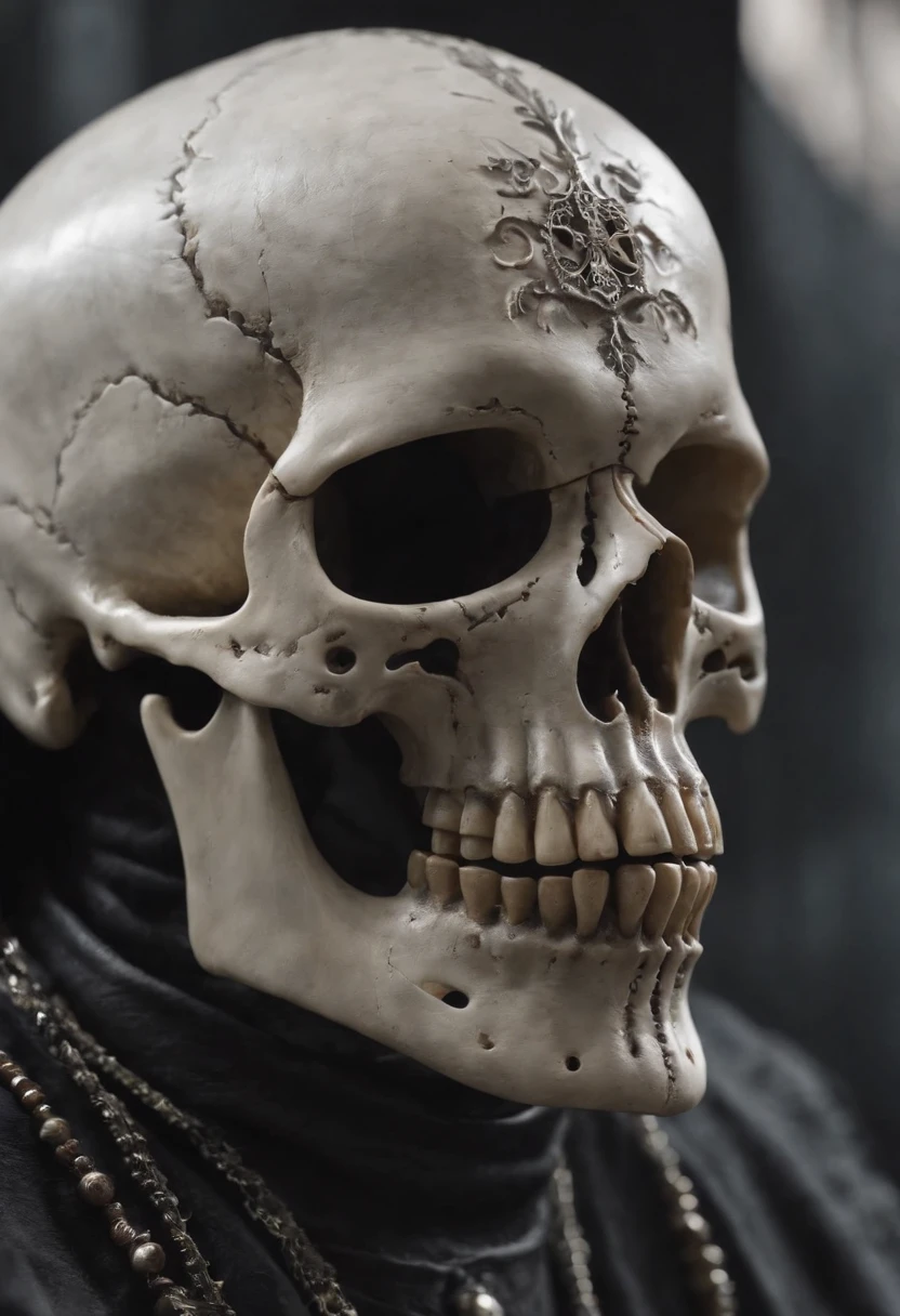 There is a man with a skull mask on his face, Full skull-shaped face covering, Face with skull mask, skull mask, Cabeza de cyborg no muerto, Viejo Loco Zombi Calvo, Hombre zombi congelado con una corona, cara de esqueleto blanco, Rasgos faciales de los muertos vivientes, Estilo Rick Baker, fantasy skull, Symmetrical face skeleton face, Calendario de muertos vivientes, ghost mask, Skull Face Octane Render 4K Giger Style