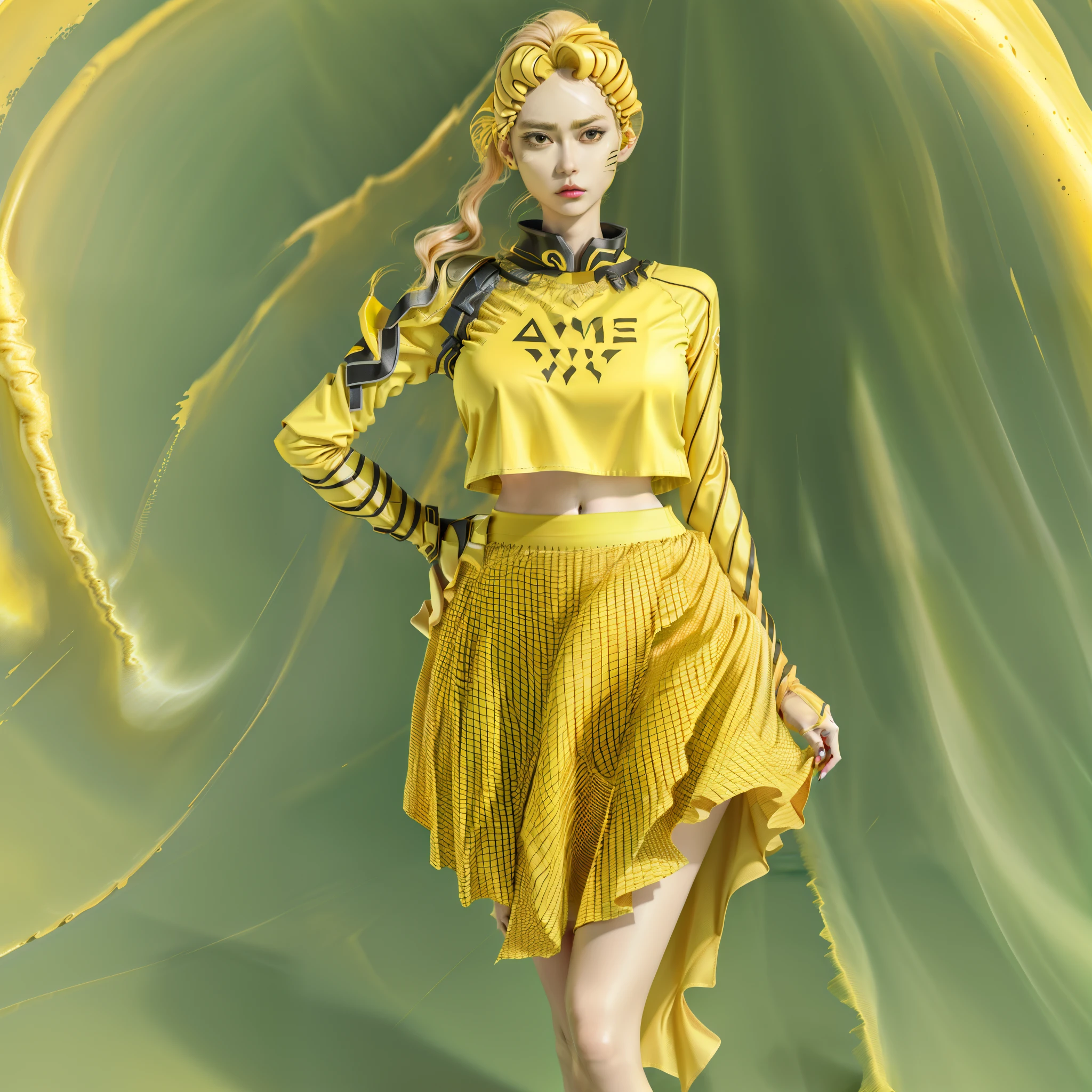 Big yellow wave, hip-wrapped skirt, Three-dimensional facial features, Golden ratio body Large