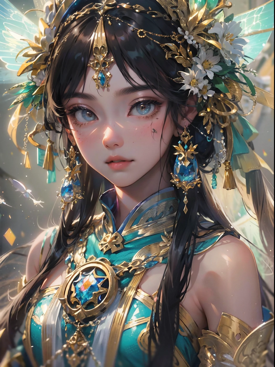 (((Masterpiece))), (((Best quality))), ((Ultra-detailed)),(Highly detailed CG illustration), ((An extremely delicate and beautiful)),Cinematic light, Create stunning fantasy artwork，Fairy fantasy，hoang lap，mito，1girll，Hmong girl in Hmong costume， Hmong,garments、head gear、耳Nipple Ring，8k wallpaper，Solidarity，art  stations，High resolution CG
