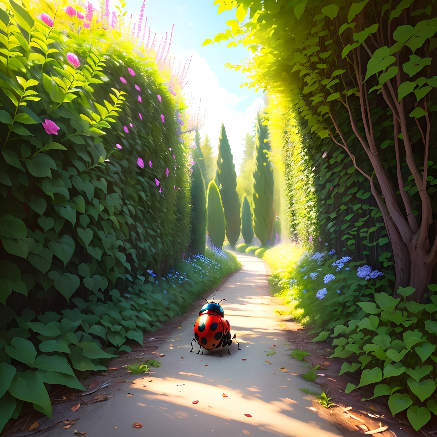 See, I'm a very tiny ladybug, but that doesn't stop me from discovering the world around me. I love walking through the green leaves and climbing the colorful flowers. Every corner of my garden has something new and exciting waiting for me.