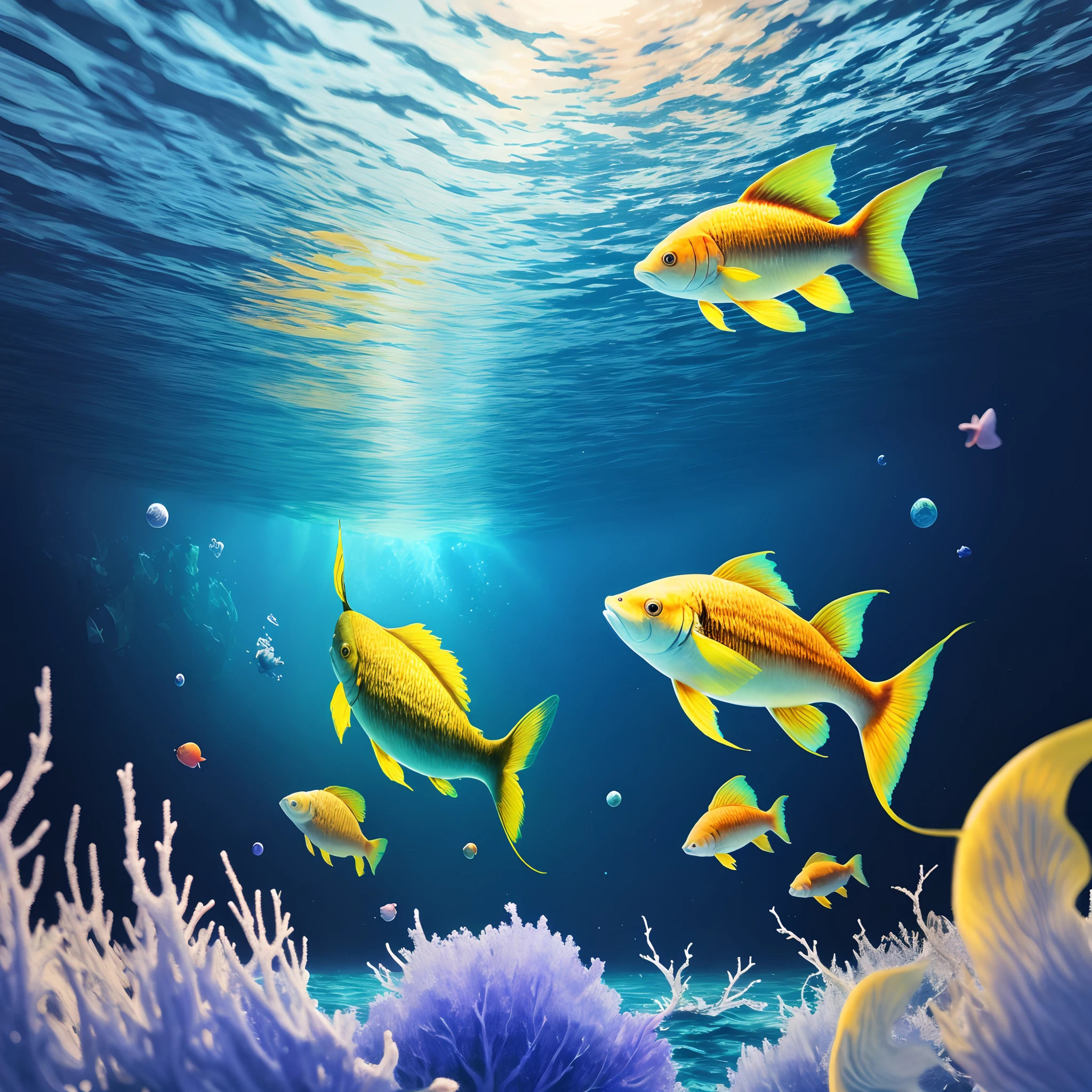 Big blue fish swimming in the sea of stars