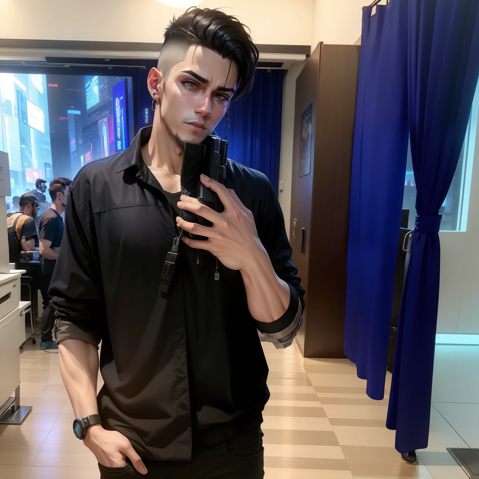 Change background cyberpunk handsome boy realistic face 8k ultra realistic