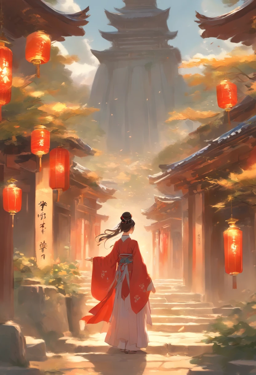 In a quiet village，A young girl dressed in antique costume stands in front of an ancient temple。She looked up at the huge figure of the god high in the sky，The figure of the god is majestic and majestic，As if beyond the mortal dust。The god is a young man，He wears a gorgeous Hanfu，Manners are varied，Its appearance is incomparably huge，It's like a god。

The girl's eyes revealed awe and piety，Her hands were gently clasped，Endless respect for the gods。In this peaceful village，The presence of gods brings peace and hope to people。His tall figure stood above the village，Like a guardian，Bring blessing and shelter to people。

The whole scene is filled with an atmosphere of antiquity，It exudes a mysterious and sacred light。The costumes of the girls and the image of the gods show a strong atmosphere of ancient style，It is as if you have traveled back in time and space。This picture is full of power and beauty，It is awe and moving。