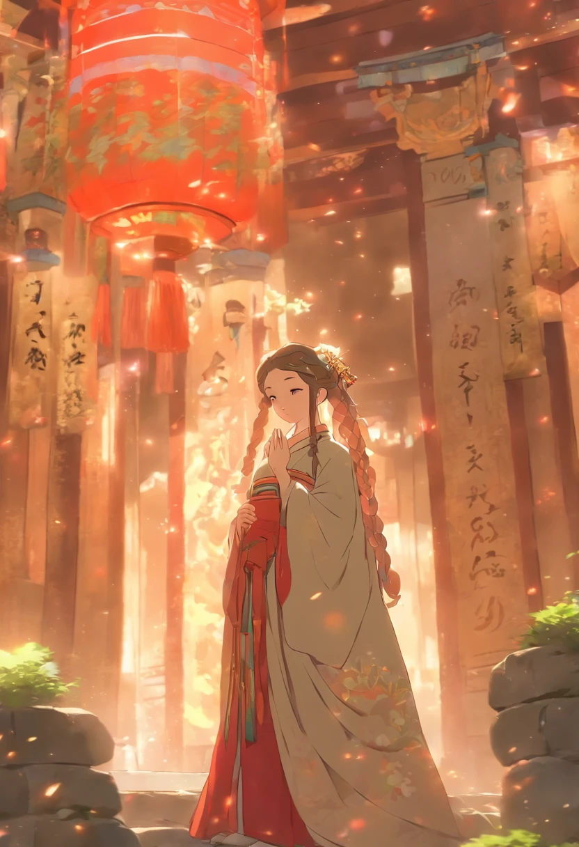 In a quiet village,A young girl in antique costume stands in front of an ancient temple。She looked up at the huge figure of God high above。,The statue of the god is majestic and majestic,As if beyond mortal dust。God is a young man,He wears gorgeous Hanfu,Manners are varied,Its appearance is huge,Like a god。
The girl's eyes showed awe and piety,Her hands clenched gently,Endless respect for the gods。In this peaceful village,God's presence brings peace and hope。His tall figure stood above the village,Like a guardian,Bring blessings and shelter to people。
The whole scene is full of ancient atmosphere,It exudes a mysterious and sacred light。The girl's costumes and statues show a strong atmosphere of antiquity,It's like going back in time。The picture is full of power and beauty,Awe-inspiring and moving。