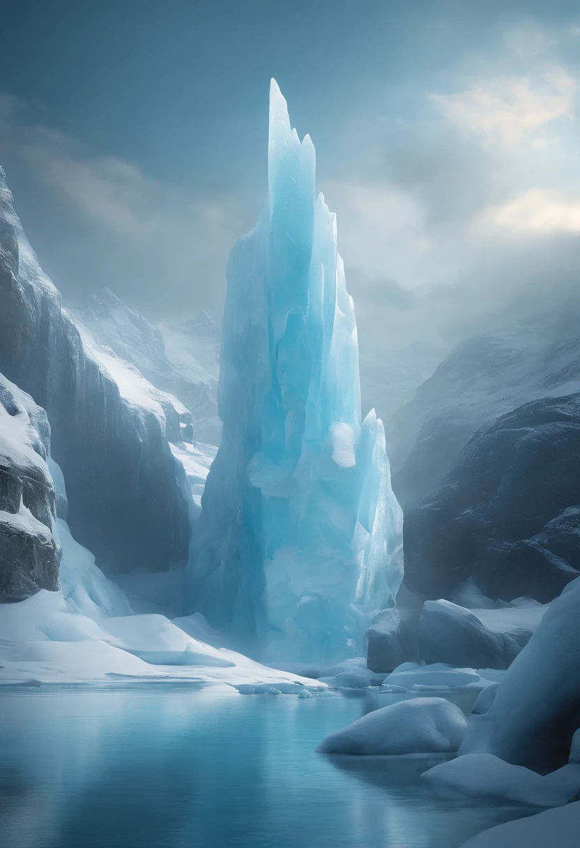 concept art inspired by Johfra Bosschart, Trend of CGsociety, Digital art, closeup cinematic aquatic scene, pillars of ice background, 3 d render and matte painting, luminescent matte painting, organic matte painting, Icebergs, surreal frozen landscape, icey tundra background, animated still
