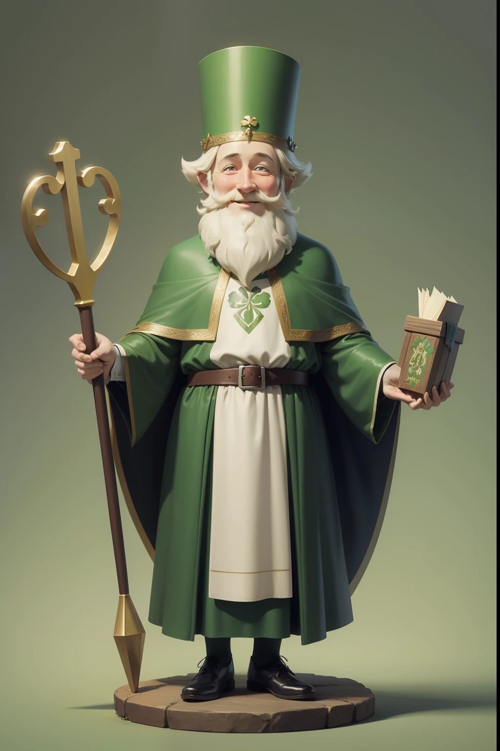 saint patrick of ireland, holding a Raffle, cartoon illustration, smile, 16k
