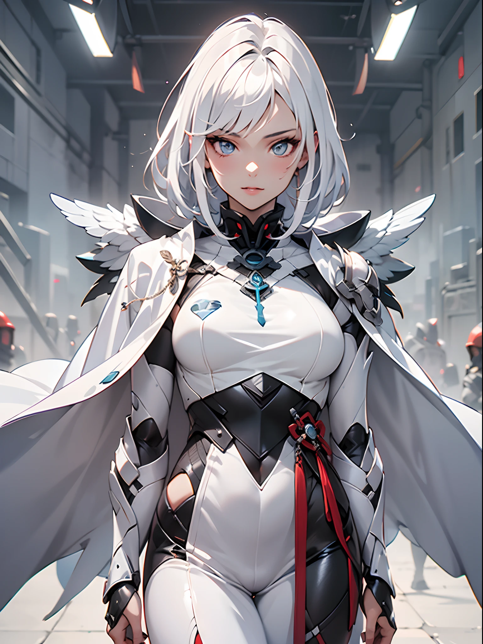 1girl in,White cloak,armor,body suit,See-through,Mechanical Woman