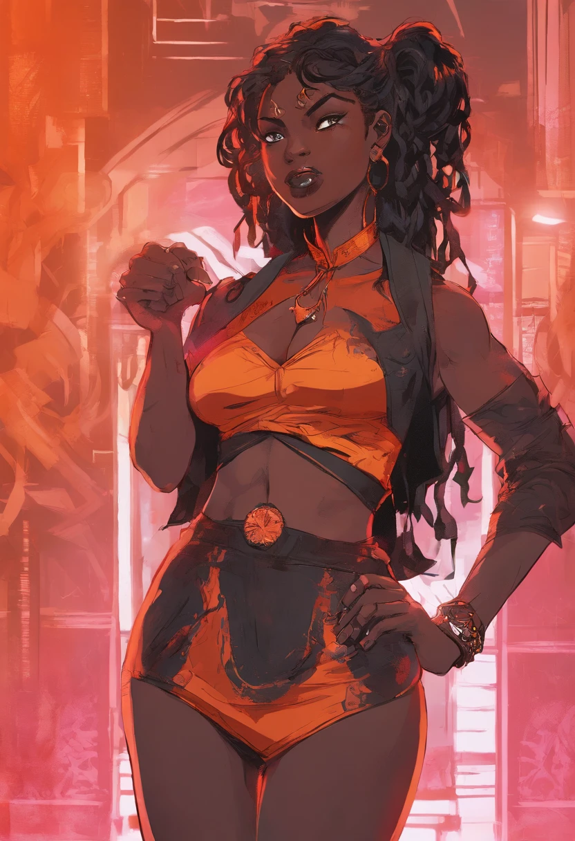 (masterpiece, best quality, high resolution, ((huge breasts))1 beautiful woman, purple hair tied in cyberpunk style dreadlocks, ((dark skin)) pink lips,, yellow dress with print cyberpunk style lepoardo, black heels earrings, bracelets, necklaces, choker, smile(,white background, Stickers.Redmond ), ((full body standing)),