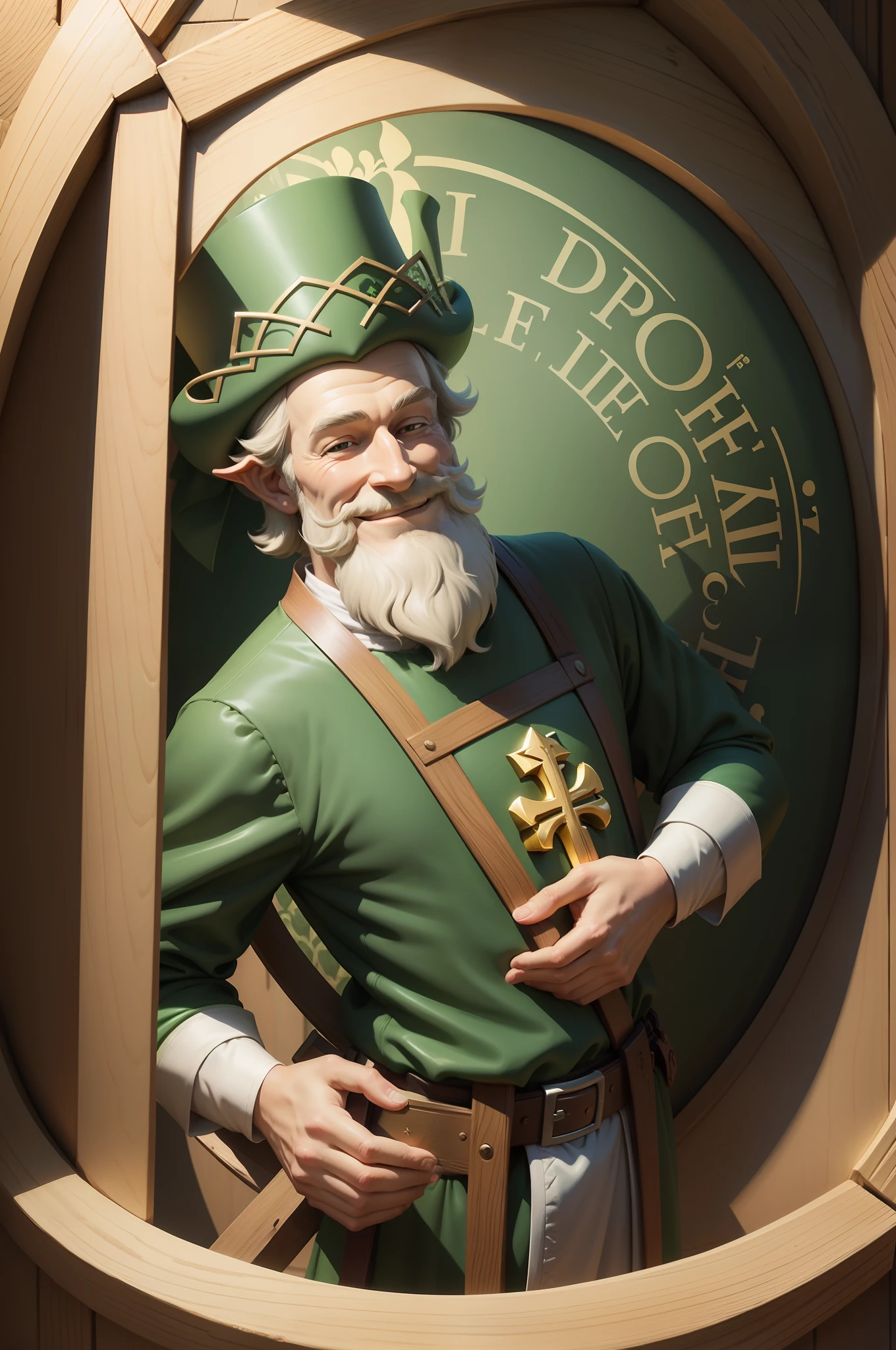 saint patrick of ireland, holding a Raffle, cartoon illustration, smile, 16k