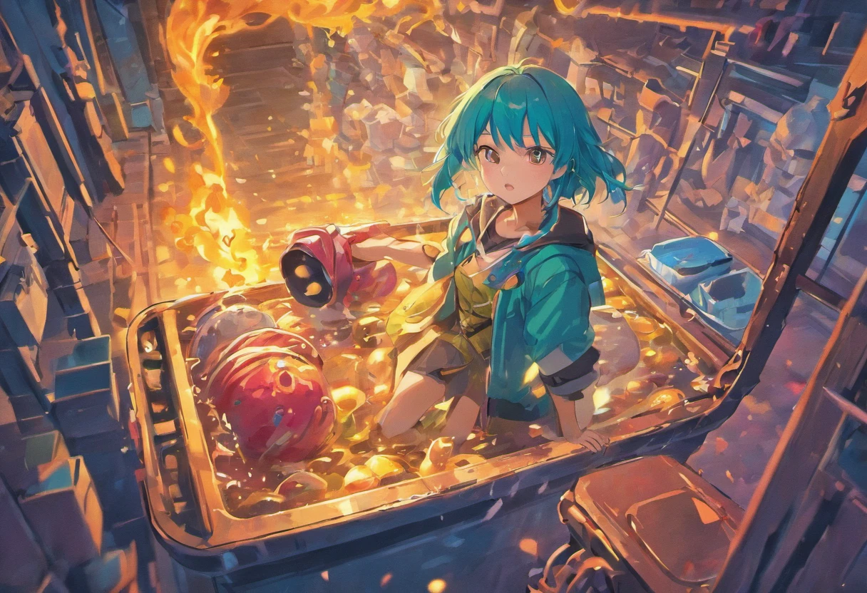 imagen 3d de un bote de basura lleno de video juegos