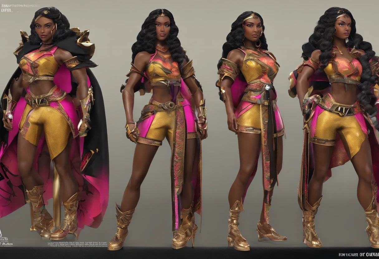 high resolution thick-line fighting game character splash-art ( 19-year old Darkskin domincan female),::(hacker, adventurer,and tonfa user) ( small nubian convex nose, round face, full lips, pixie cut, chocolate complexion medium chest, curvy hips, and slender tone physique.):: (light glittering sand eye shadow, golden eyes,):1.3 :: (red tank top, black low riding shorts, pink bikini bottoms,) (thigh, wrist,ankle and shoulder athletic tape) She is raven armored casing sneakers , a green grid gloves,):1.3 ( radiating GREEN AURA) (energetic, adventurous, flighty) (masterpiece:1.2), (ultra-detailed:1.2), (perfect details), (extremely fine and beautiful:1.1), beautiful face, beautiful eyes, (detailed face, detailed eyes:1.2), detailed lip, shiny skin, oil skin, shiny hair, sense of depth, depth of field, ,(dynamic angle, scenery, dramatic lighting, volumetric lighting, golden hour, masterpiece), high quality, Octane Render, intricate, intricate details, maximalist, highly detailed, finely detailed, ultra-detailed, Rival Schools, Edayn, udon, and Alex "oh8" Ahmed. The two-tone background features an evening sun cascading over a futuristic urban city festival (, dynamic sexy pose:1.3),