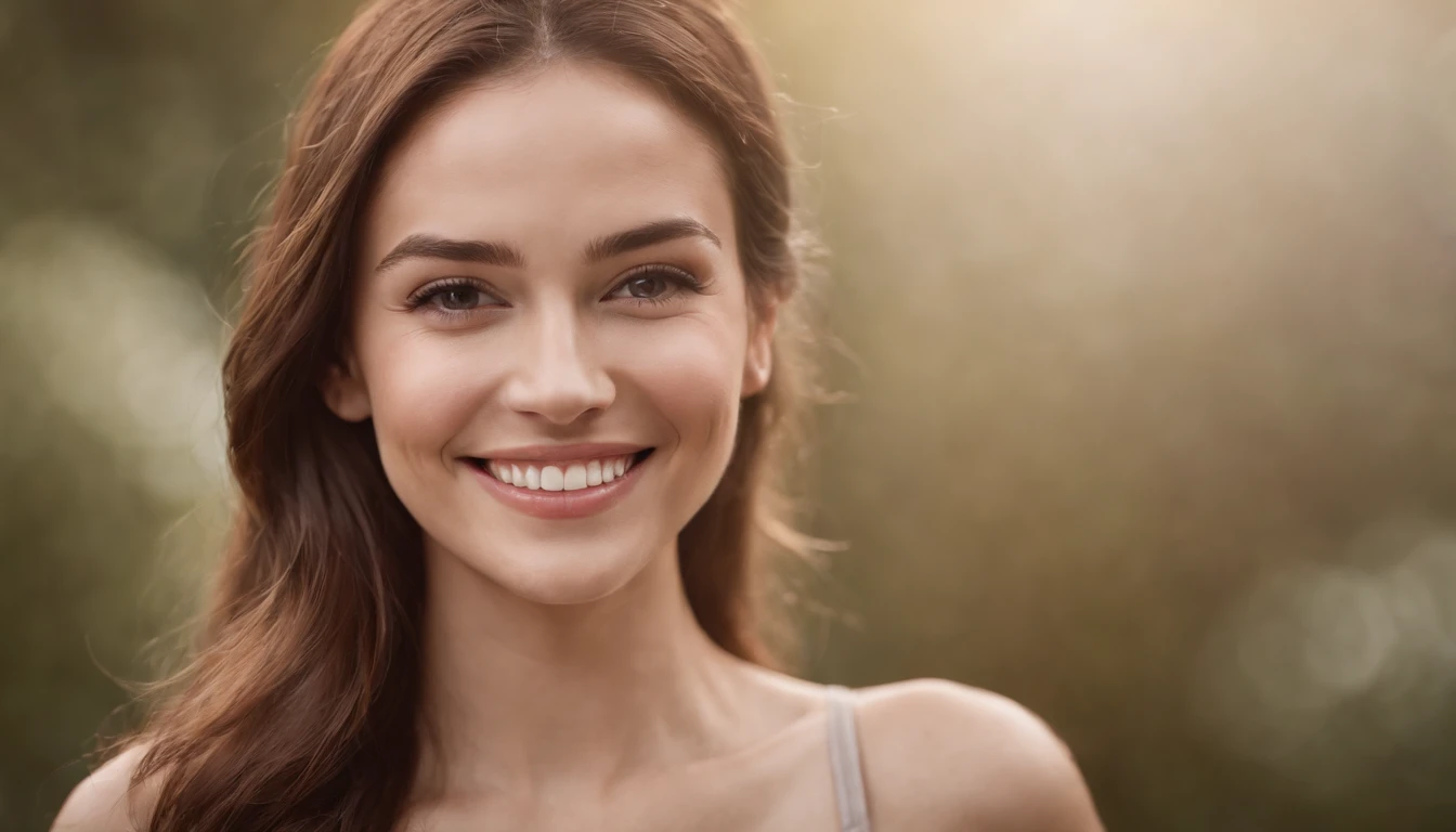 Create a heartwarming image of a portrait featuring a radiant and genuine smile on a woman's face, capturing the joy and positivity of the moment.