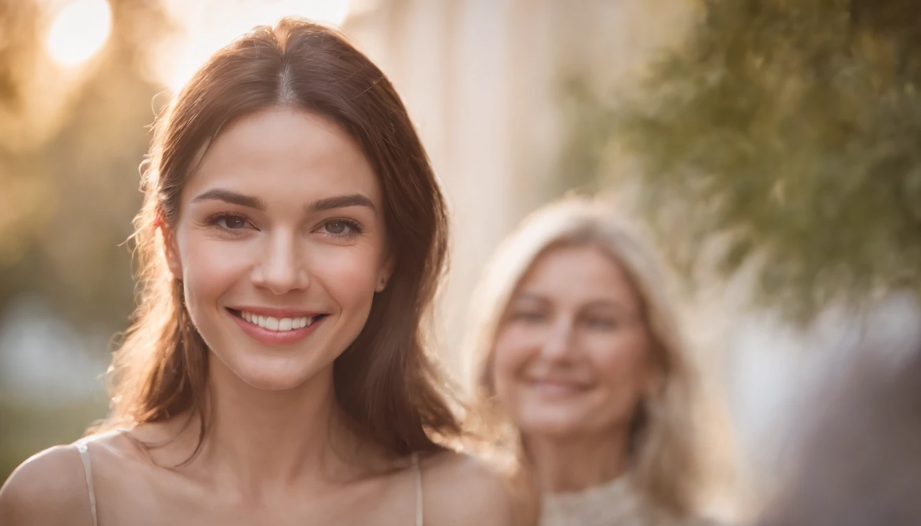 Create a heartwarming image of a portrait featuring a radiant and genuine smile on a woman's face, capturing the joy and positivity of the moment.