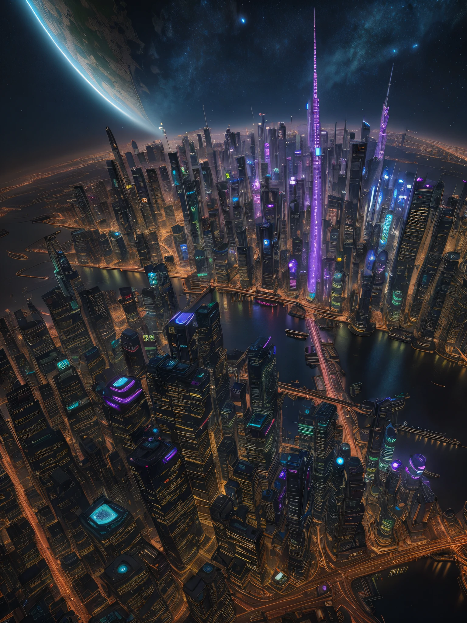 Alaved cityscape at night,in fantasy sci - fi city, aerial view of a cyberpunk city, futuristic cyberpunk city, Futuristic city landscape, Futuristic city landscape, sci fi city, Science fiction city, sci fi city, vista of futuristic city, Photo of futuristic cityscape, Futuristic city, futuristic urban background, dark futuristic city