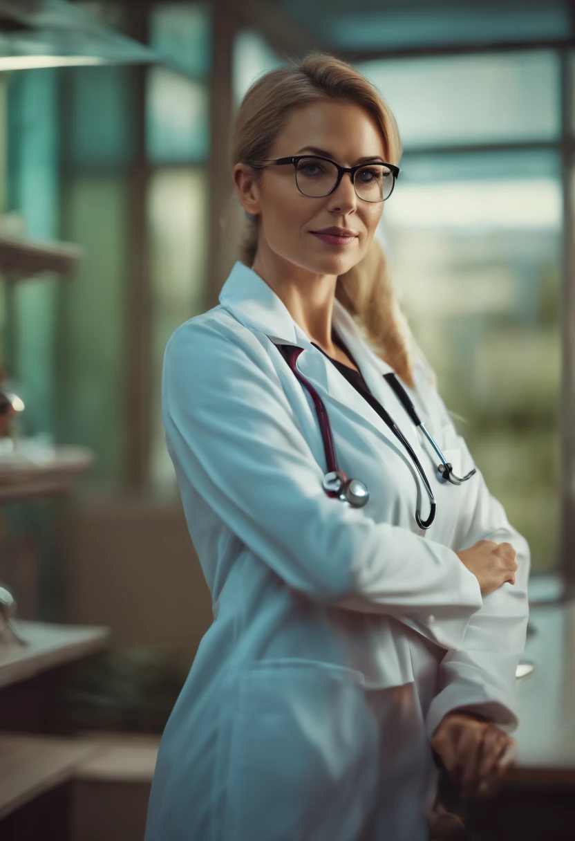Female doctor wears glasses in the clinic