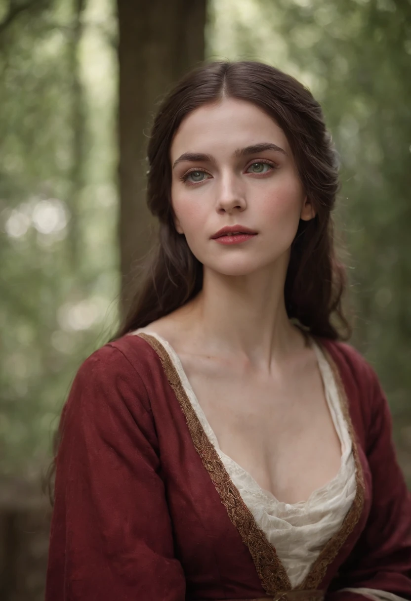 (((A crimson wound streaked across her left cheek))) Fair complexion, A woman around 19 years old, Natural gray hair, Unique green eyes, Wear Cole, Slender and graceful, Beautiful, Candlelight in a medieval setting, super sharp focus, realistic lens, Medieval women's clothing, Four colors (Scar:1.4),Bigchest