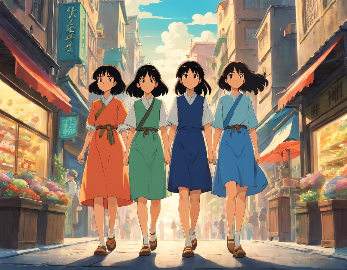 Four Woman, Four Man, Black hair, At The City