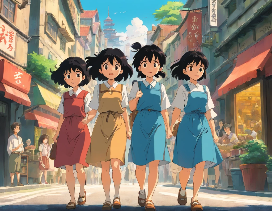 Four Woman, Four Man, Black hair, At The City