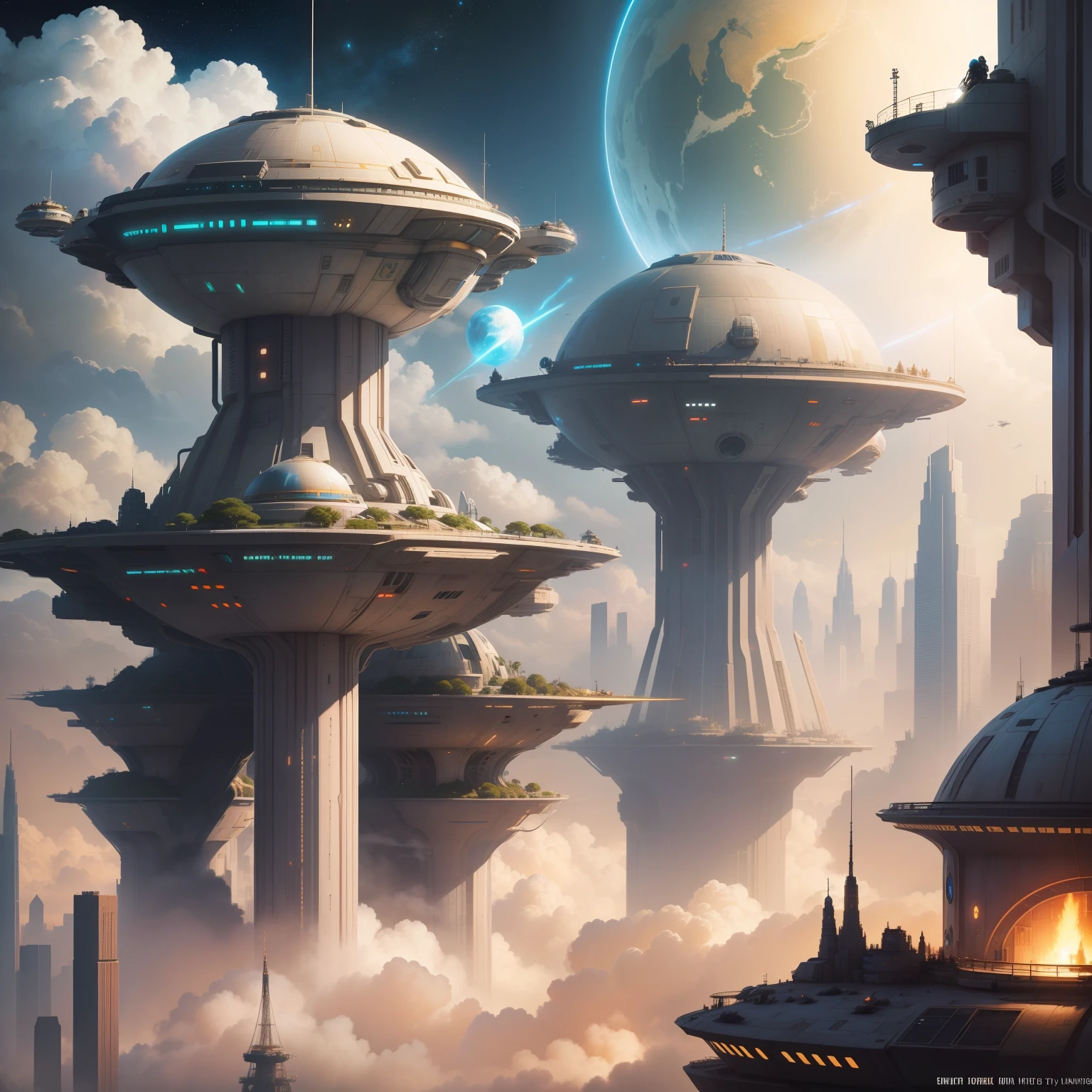 StarWars　Coruscant　planetes　cyberpunked　futuristic cities　ＳＦart by　epcot　Skyscrapers　top-quality　​masterpiece