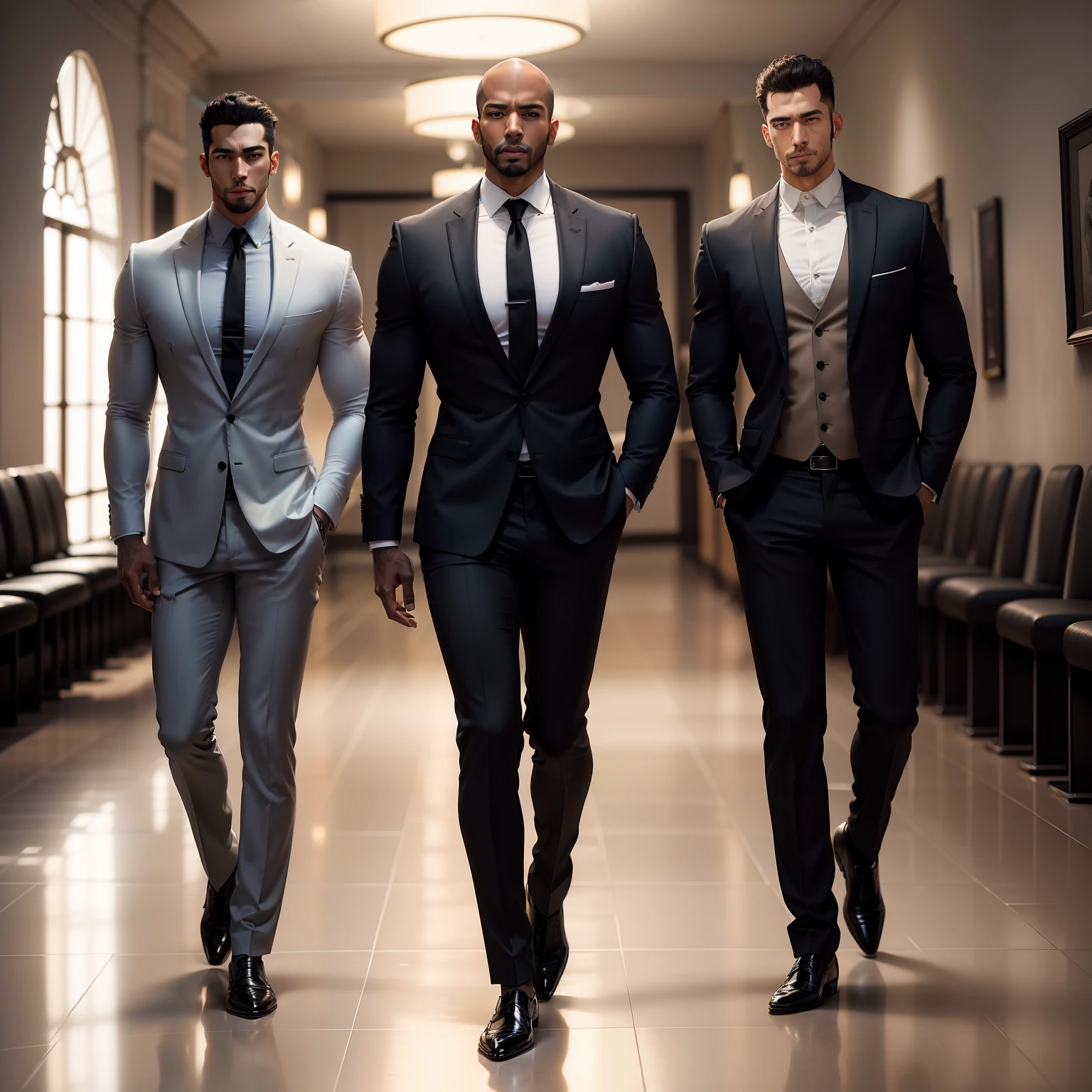 arafed man in a white shirt and black pants standing in a room, roupas sob medida, grey pants and black dress shoes, apelo masculino alta moda, traje formal, Homem magro com pele negra, careca, Macho bonito, male proportions, bonito e elegante, black suit pants, modelo masculino, modelo posando, with a business suit on, bonito e atraente