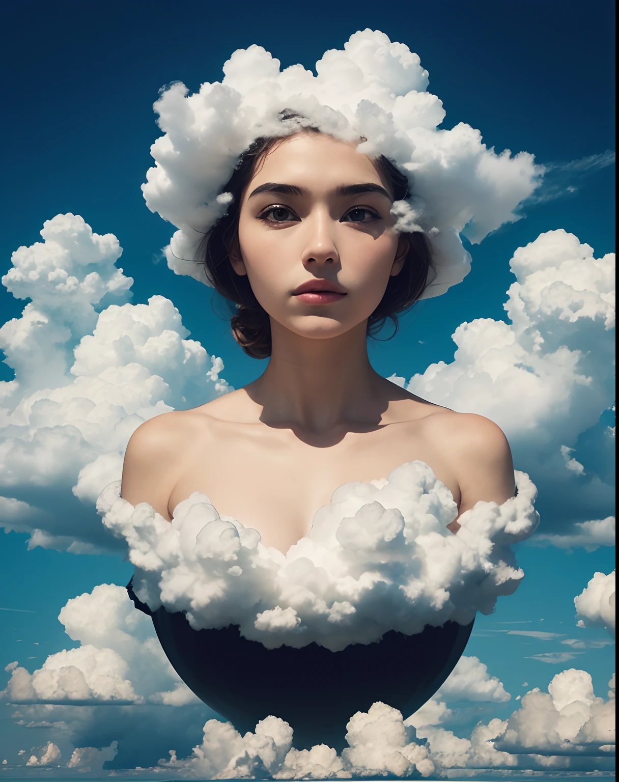 a world made entirely of clouds, clouds everywhere, clouds with the shape of people, clouds with different shapes, masterpiece, best quality