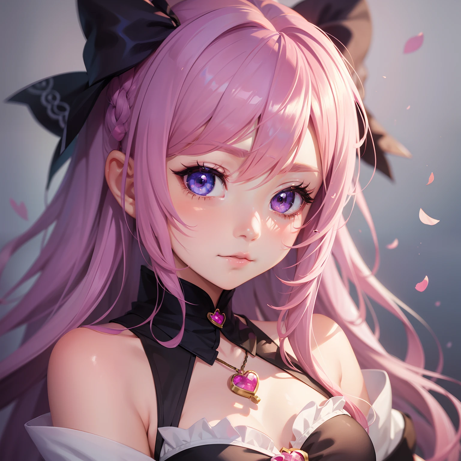 Anime girl with pink hair and bow in her hair, kawaii realistic portrait, guweiz, portrait of the magical girl, cute character, Cute art style, anime moe art style, character art of maple story, Cute Portrait, portrait of cute anime girlbabes, portrait of a small character, artwork in the style of guweiz, splash art anime ****