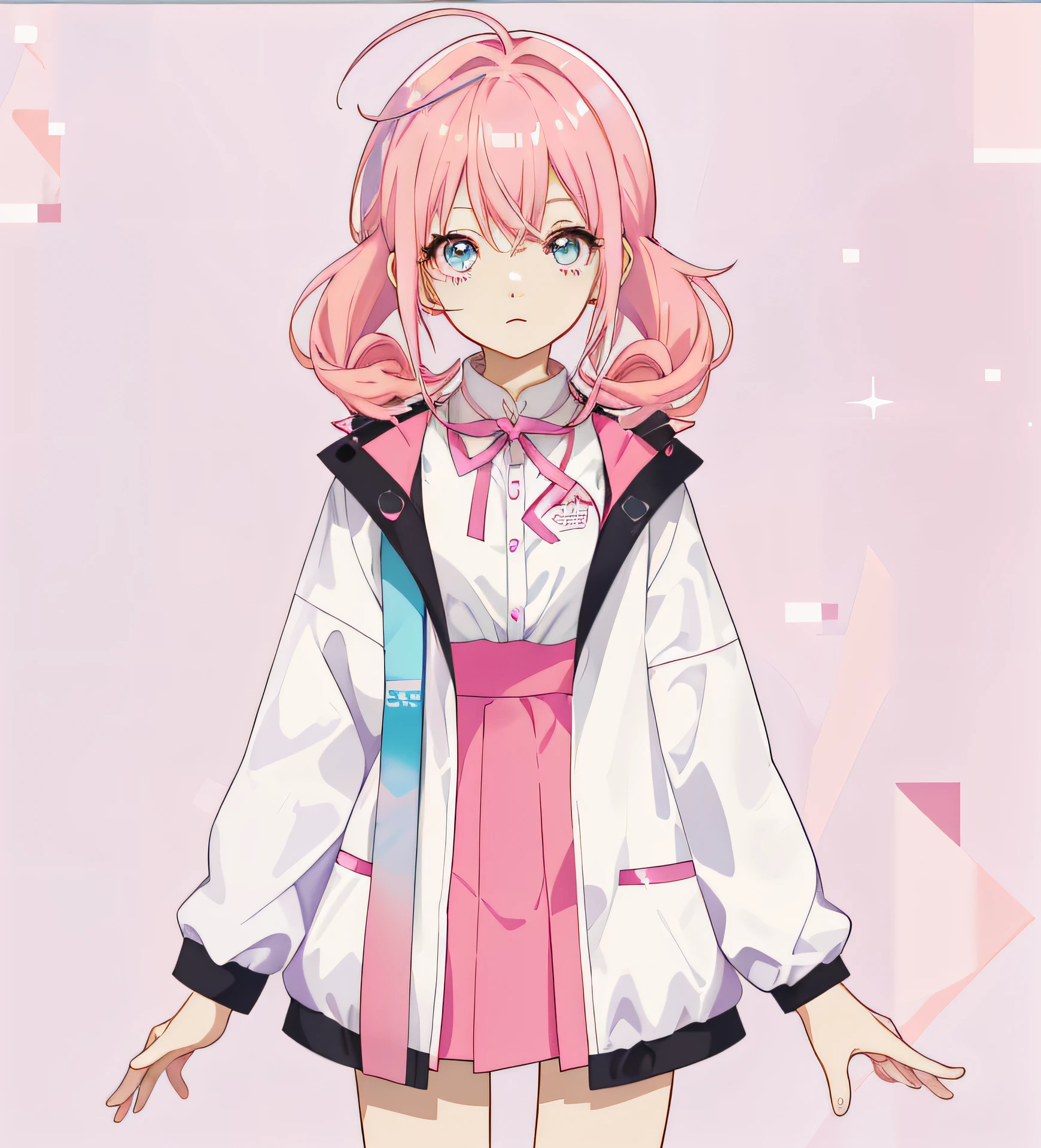 anime girl with pink hair and white shirt and pink skirt, madoka kaname, pink twintail hair and cyan eyes, humanoid pink female squid girl, anime visual of a cute girl, anime stylized, made with anime painter studio, shirabii, haruno sakura, anime moe artstyle, anime full body illustration, stylized anime