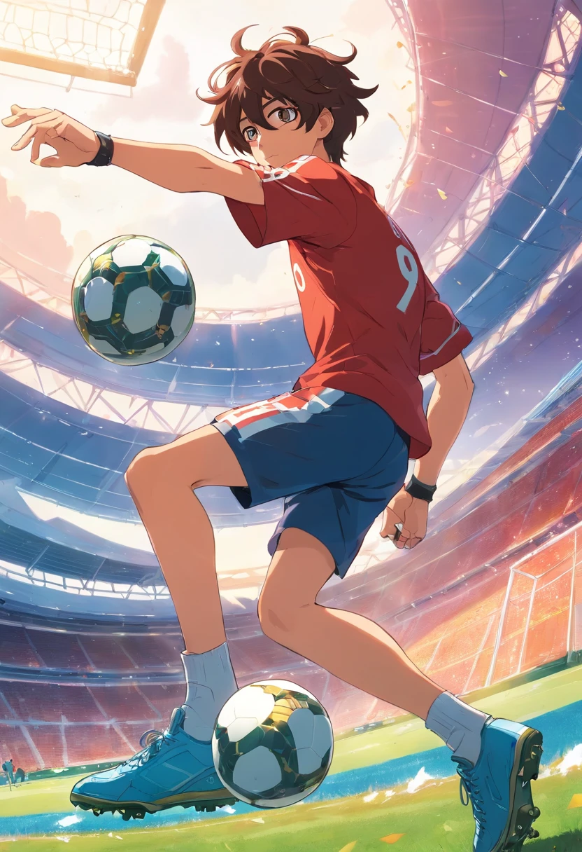 homem, cabelo vermelho, wearing goggles, kicking a ball too hard, partida de futebol