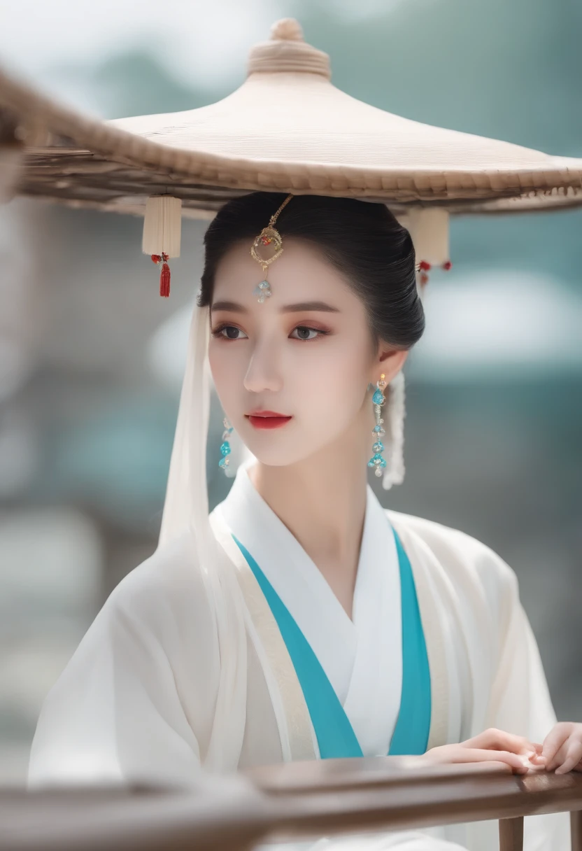 Kizi,Super cute looks,Costume pan hair,Simple lotus hairpin,had his hands folded,Close your eyes and ponder,The appearance of a prayerful prayer,Wearing light cyan Hanfu,solid color backdrop,Light cyan and white match,32Kuhd,Faraway view,in a panoramic view,hyper qualit,hyper HD,Ultra-high resolution comics