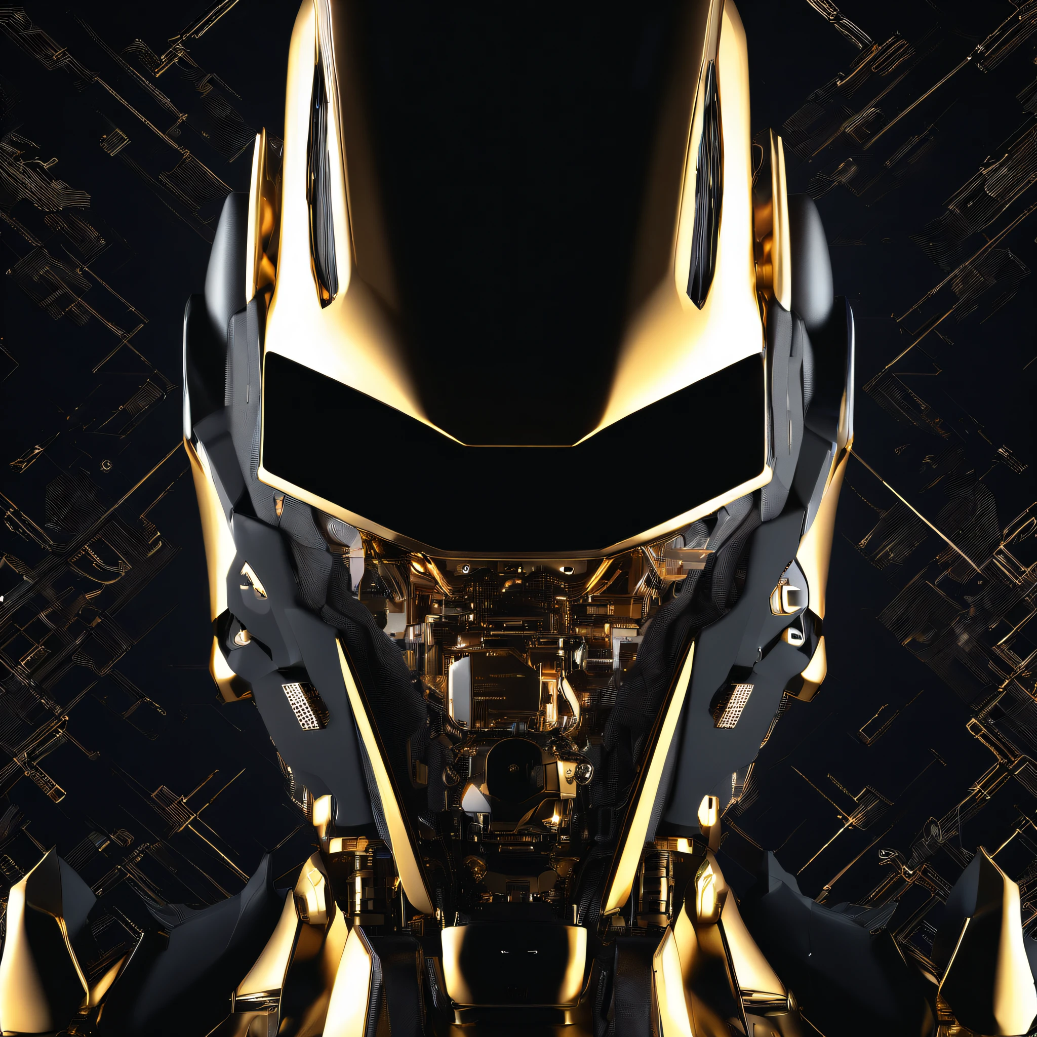 An alien,Solo,full bodyesbian,Humanoid,mechs,(Wearing inky black clothes/Mecha with golden zirconia ceramic surface:1.5),(((Hard surface properties))),(((streamlined line design))),It has refined features in a sci-fi environment,with light glowing, Sparks and lights, best qualtiy,tmasterpiece,Photorealsitic, Highly detailed, iintricate,unreal 5 render,