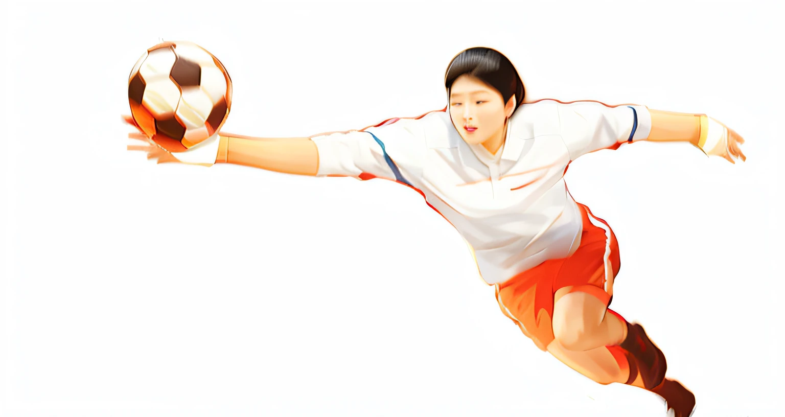 he movements of Asian women playing football，8k, super detail, ccurate, best quality