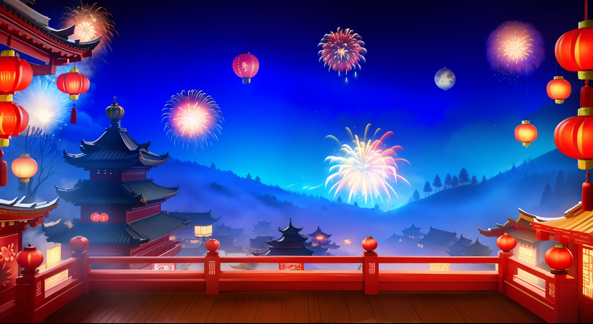Lunar New Year scene with fireworks and lanterns, , game background, , Mobile game art, 2 D game art background, 2d game background, fireworks in background, Fireworks in the background, background-image, Fireworks, fire works, magical battlefield background, Epic background, , Magnificent background