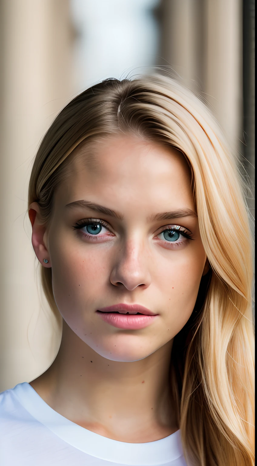 angel, armor gold (masterpiece, best quality, high resolution:1.4), 1girl, angel, skin pores texture, Hair blonde, HD , Photography, movie, cinematic, full Body, Realistic, (8k, RAW photo, best quality, masterpiece:1.2), (realistic, photo-realistic:1.33), best quality, detailed eyes blue, cute,natural lighting, depth of field, film grain, wrinkled skin, sharp, detailed and realistic portrait of a woman ,(freckles:0.5) , outside, wearing a white t shirt, staring at camera, chapped lips, soft natural lighting, portrait photography, magical photography, dramatic lighting, photo realism, ultra-detailed, intimate portrait composition, Leica 50mm,